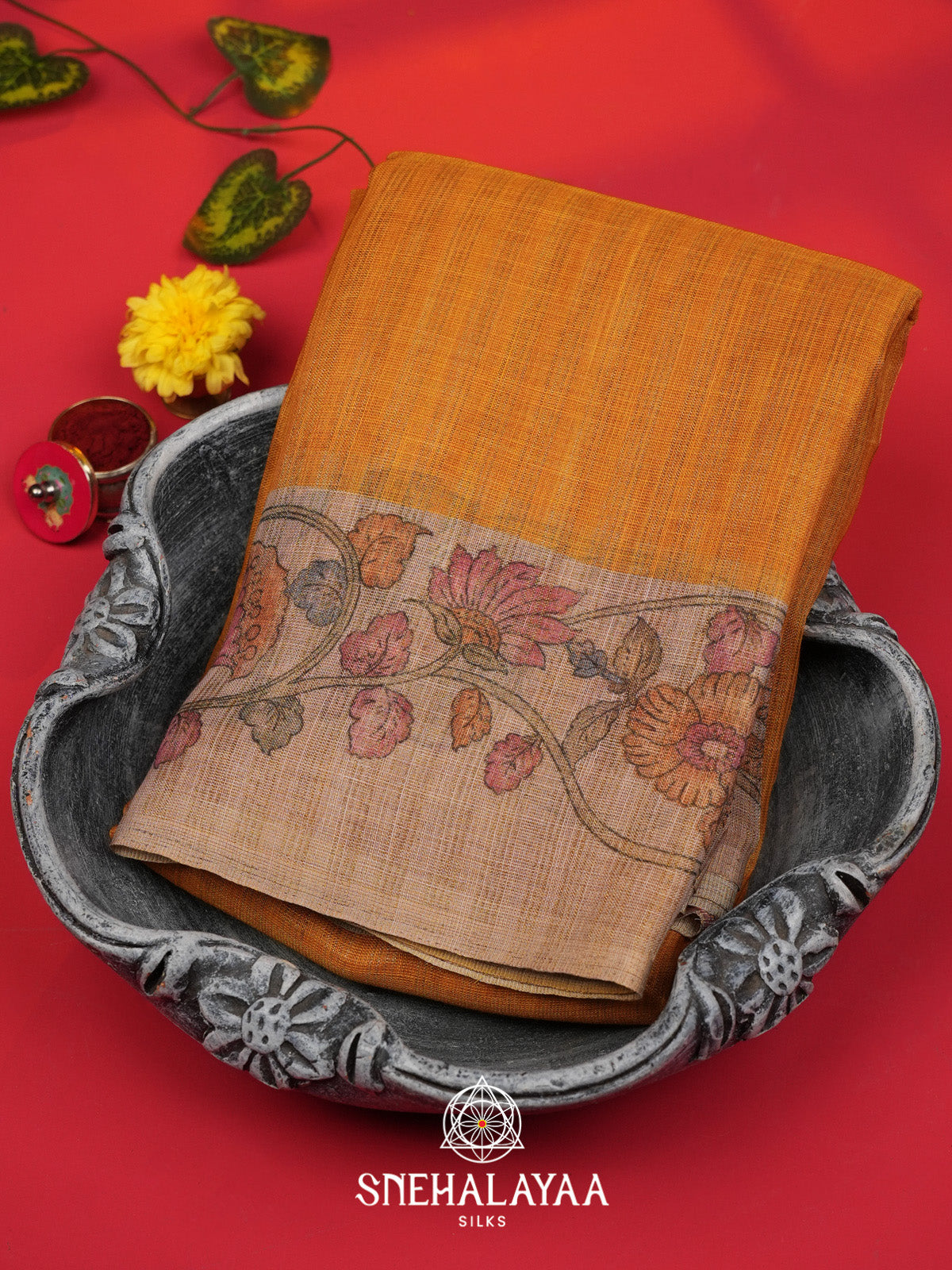 Mustard Linen Saree
