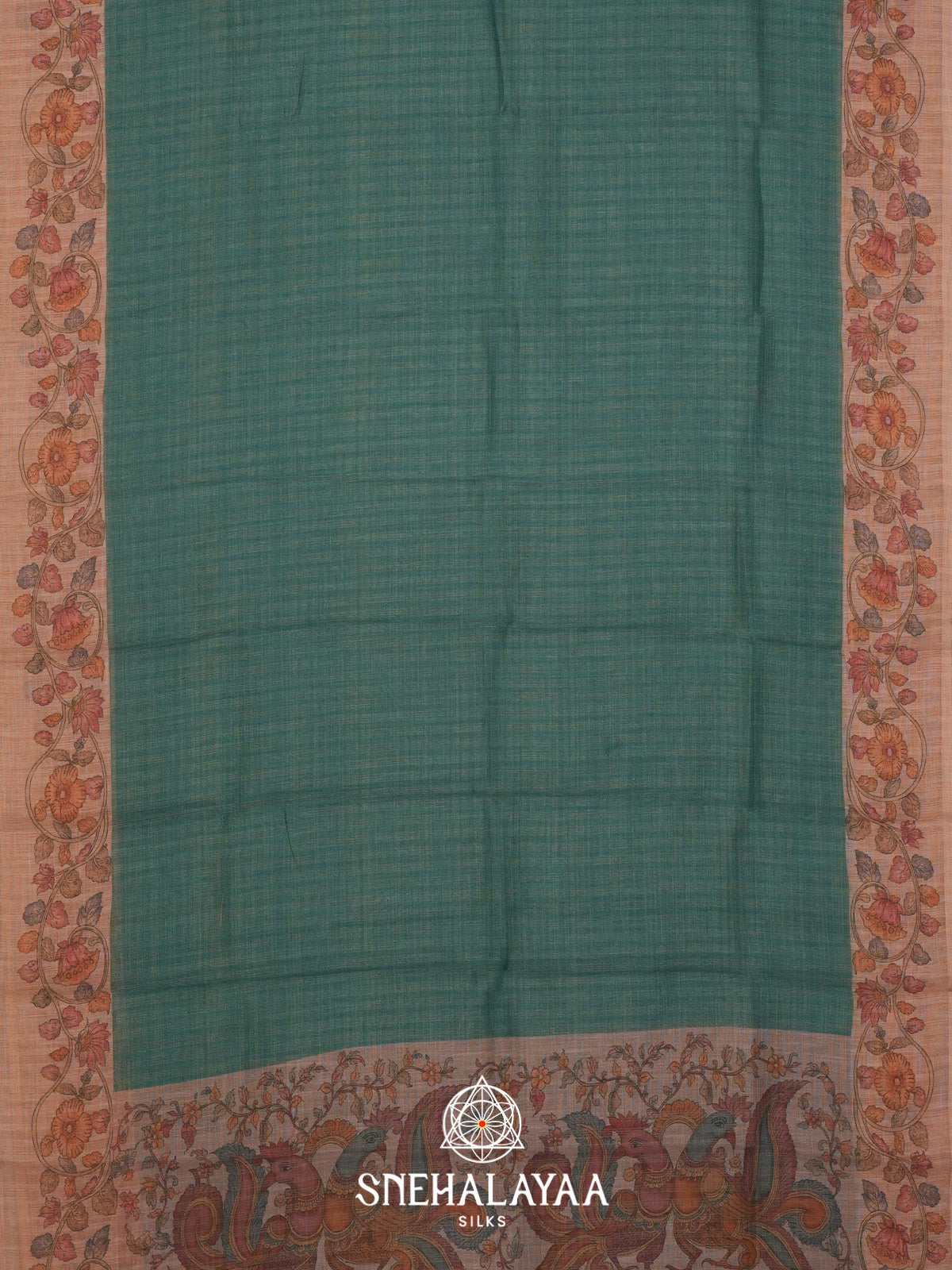 Teal Green Linen Saree