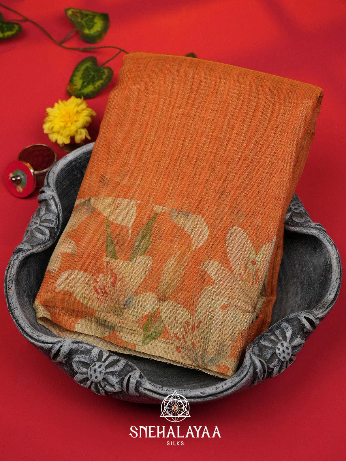 Orange Linen Saree