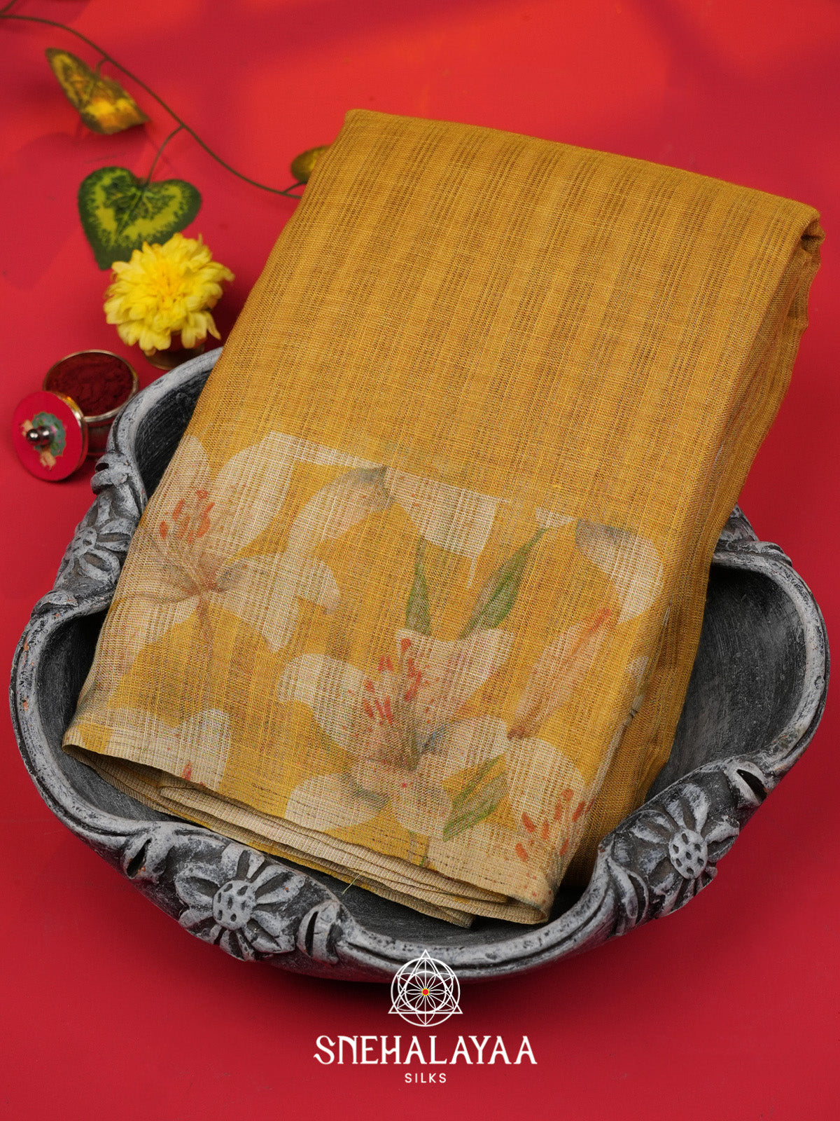 Yellow Linen Saree
