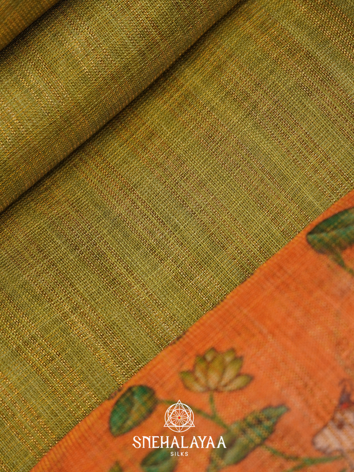 Olive Green Linen Saree