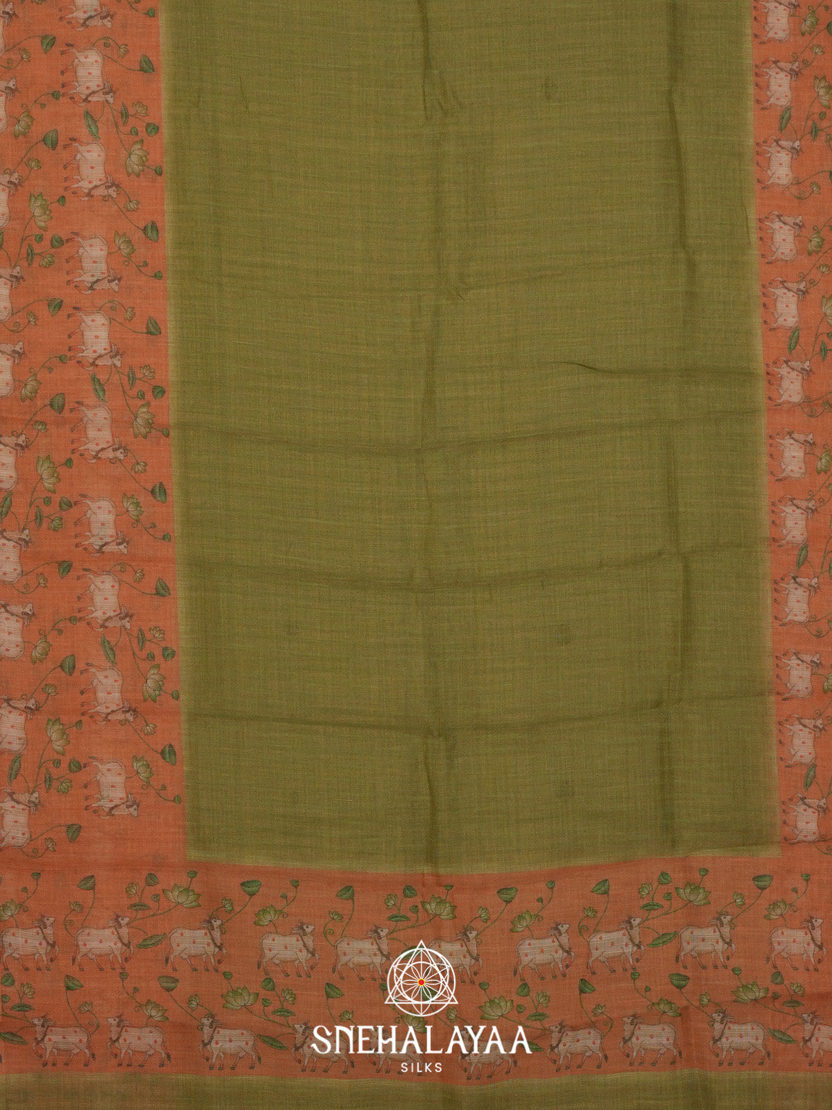 Olive Green Linen Saree