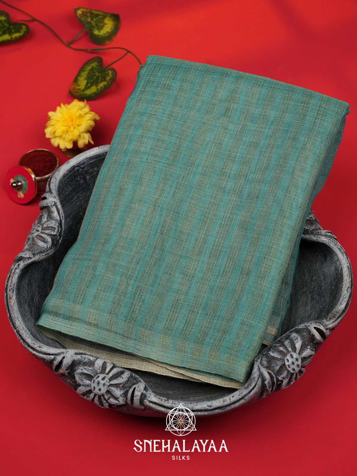 Teal Linen Saree