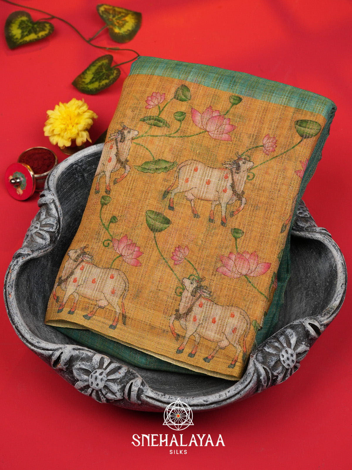 Teal Green Linen Saree