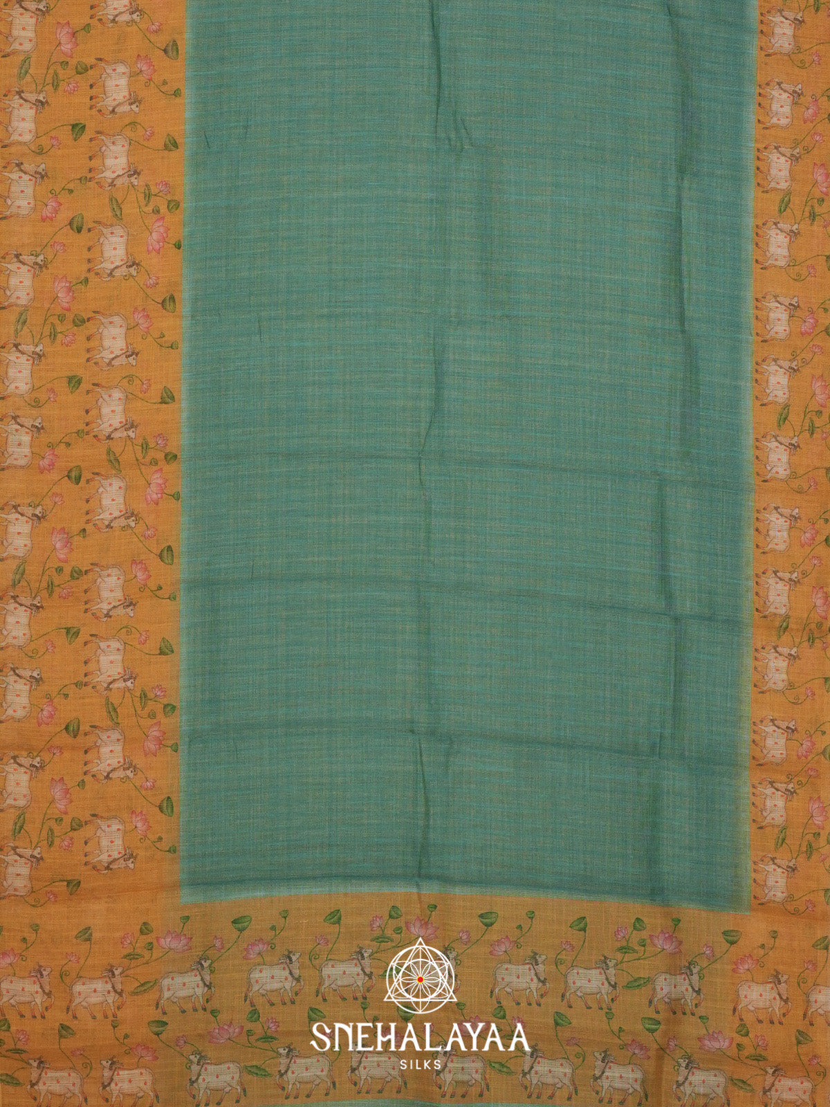 Teal Green Linen Saree