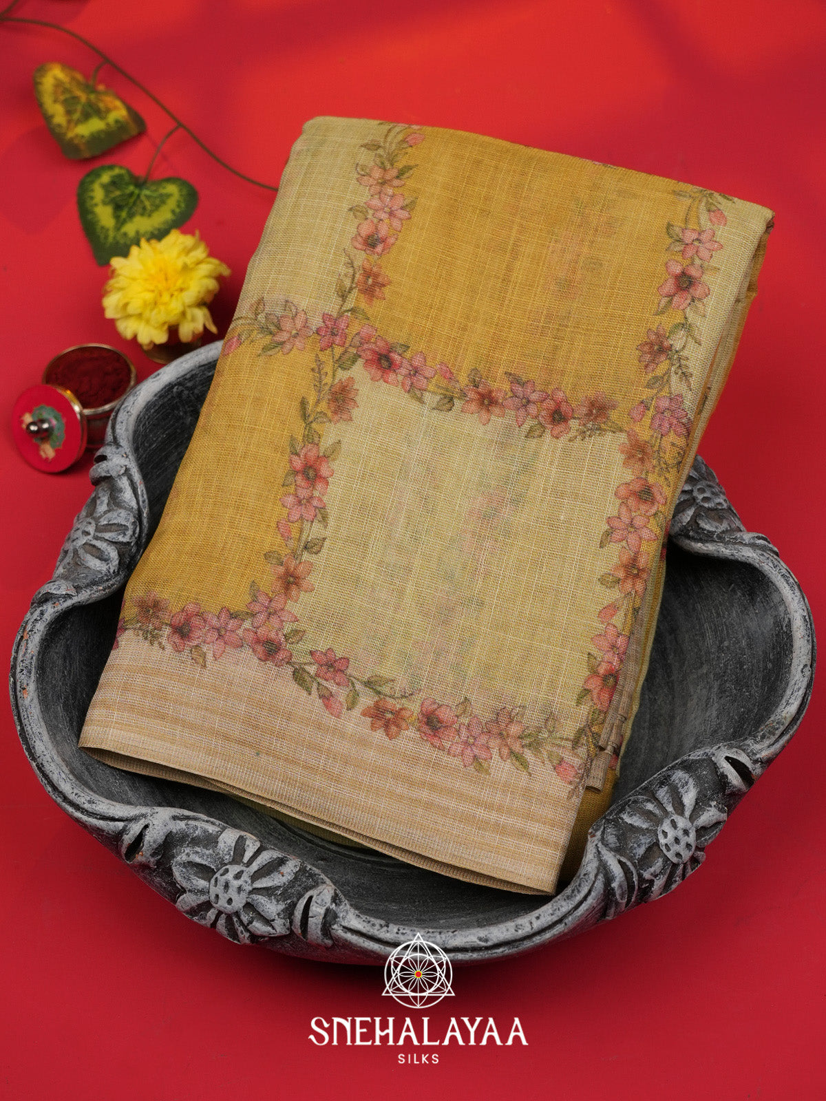 Yellow Linen Saree