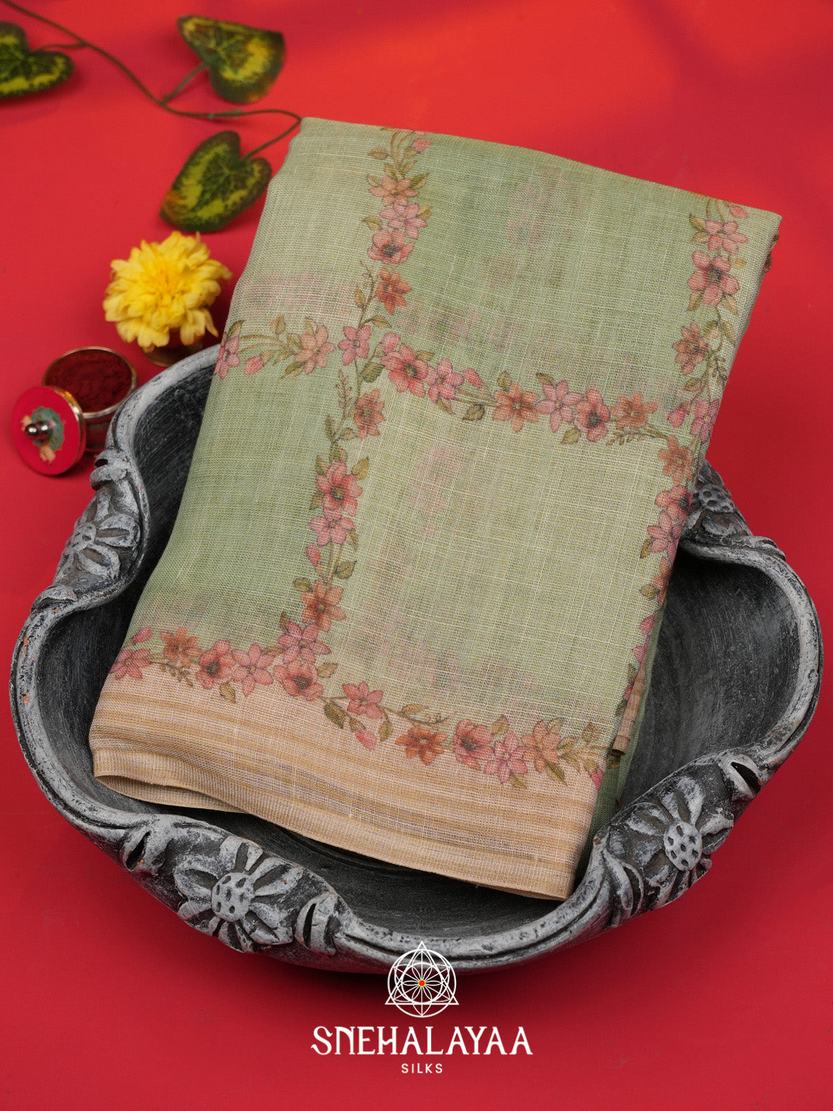 Sage Green Linen Saree