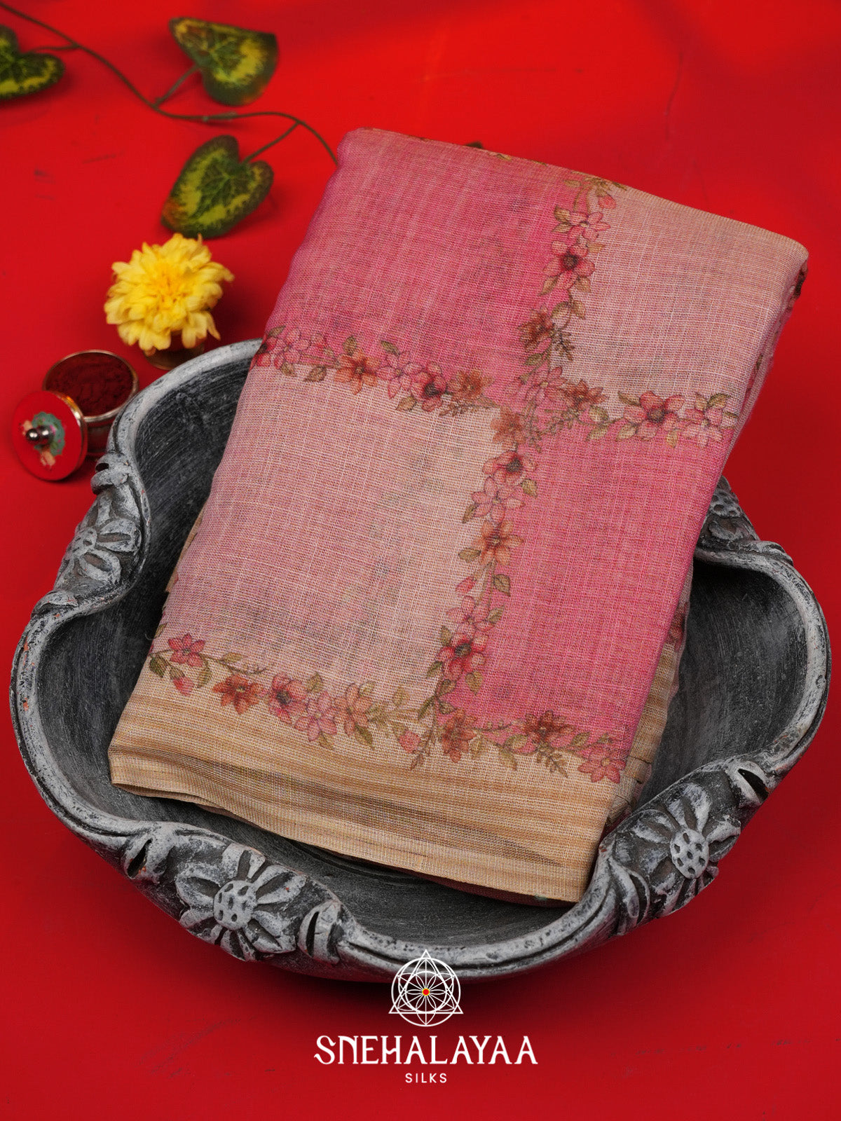 Pink Linen Saree