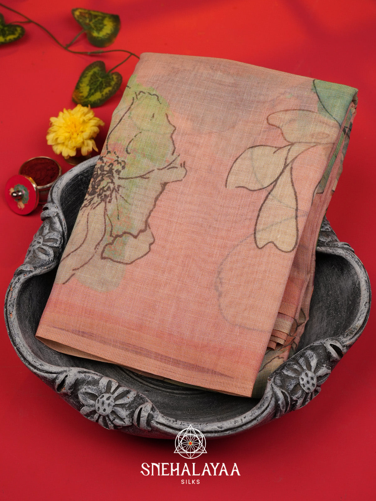 Peach Linen Saree