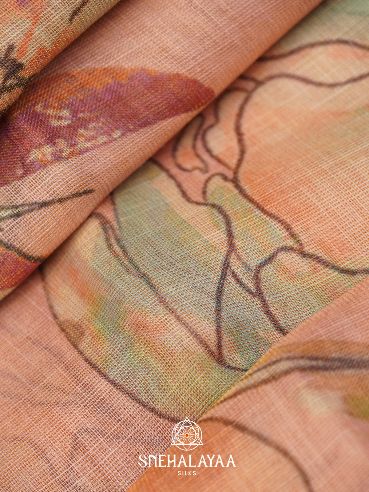 Peach Linen Saree