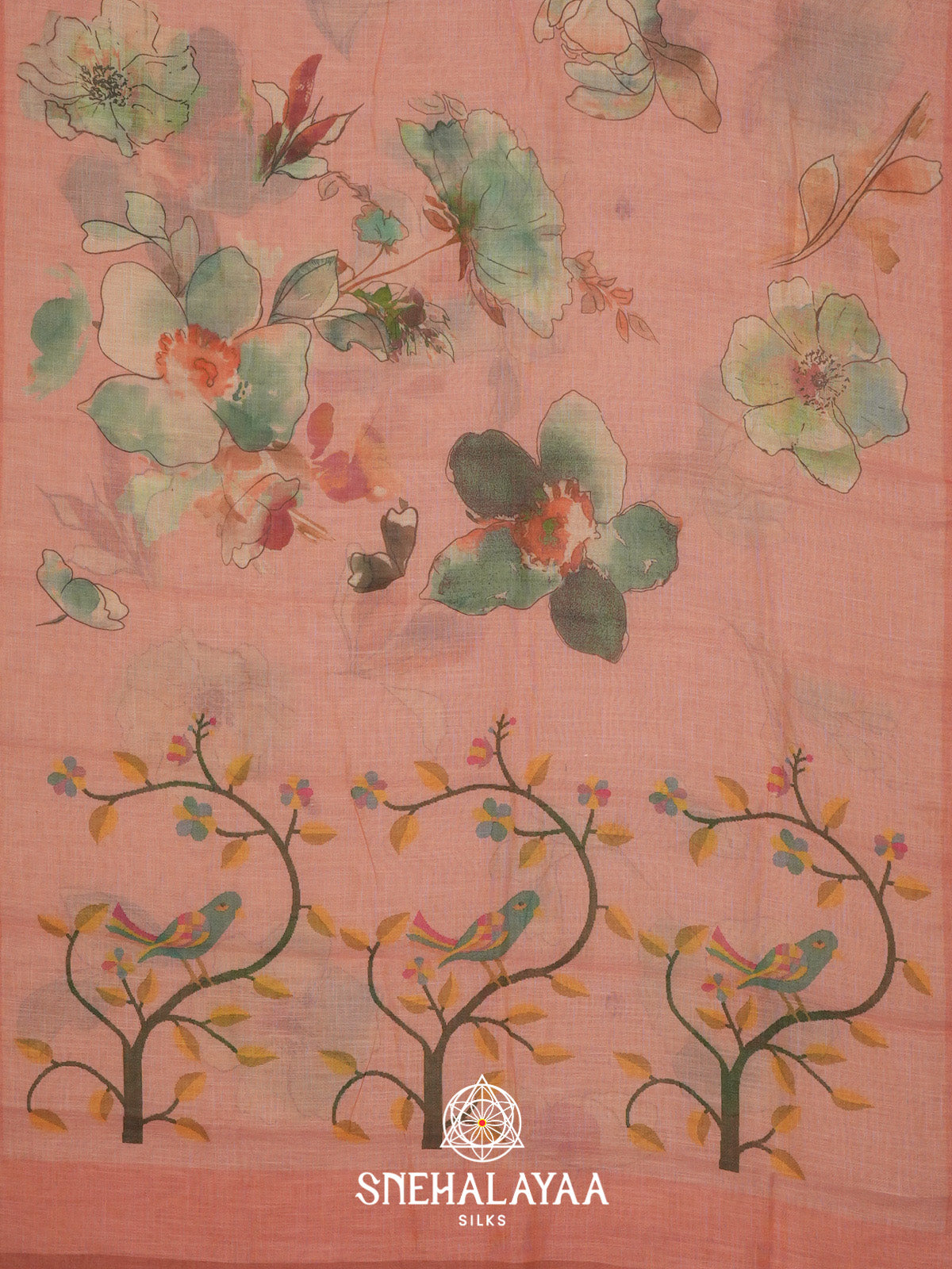 Peach Linen Saree