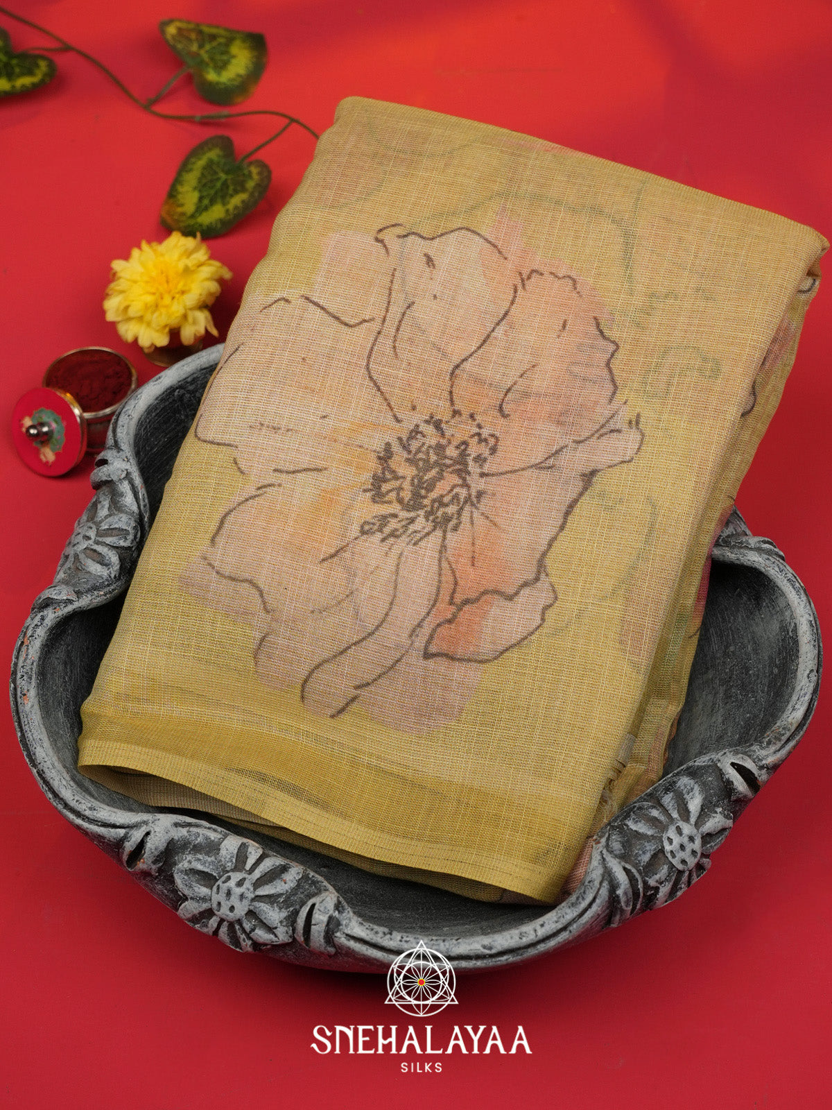 Yellow Linen Saree