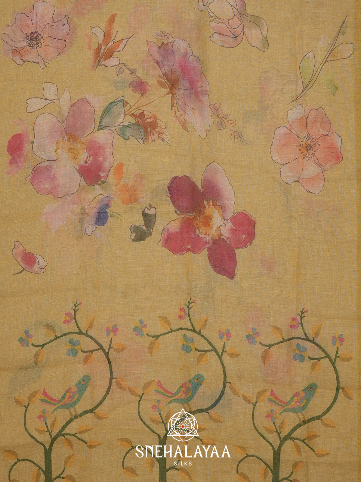 Yellow Linen Saree