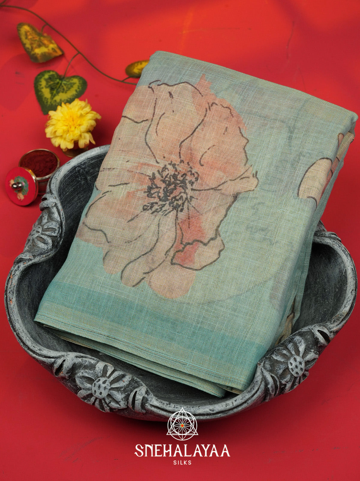 Mint Green Linen Saree