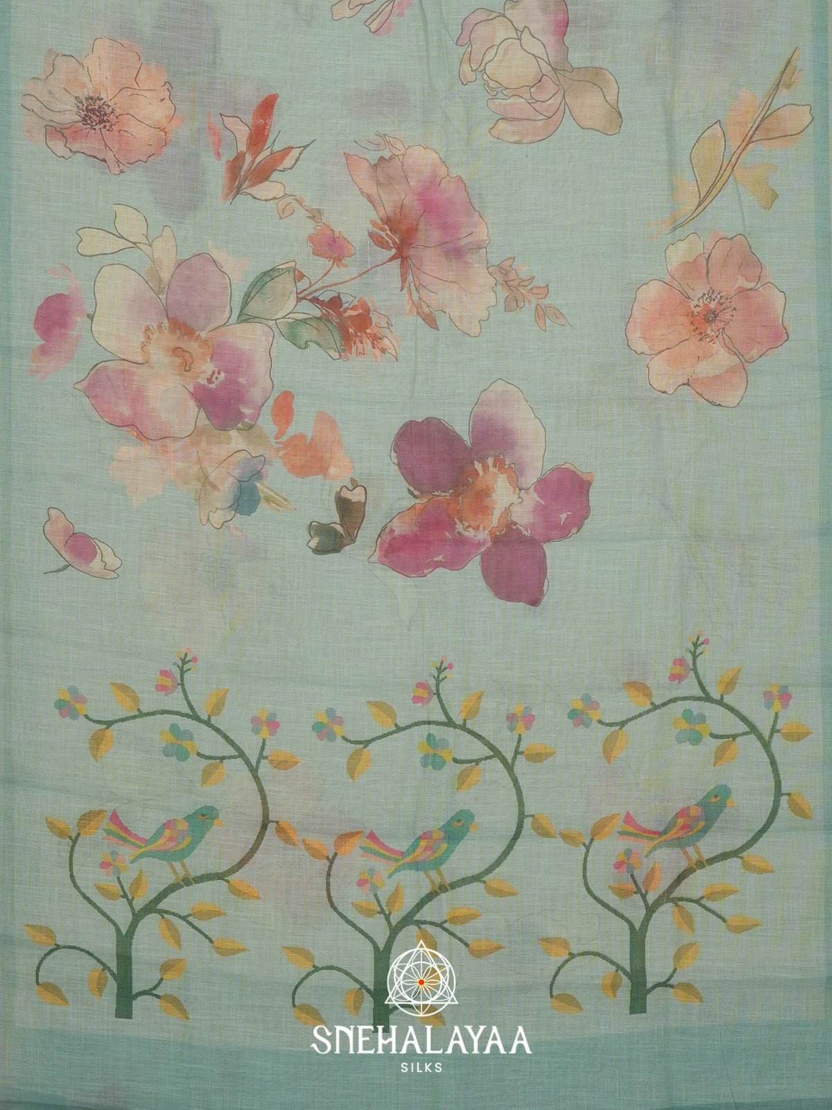 Mint Green Linen Saree