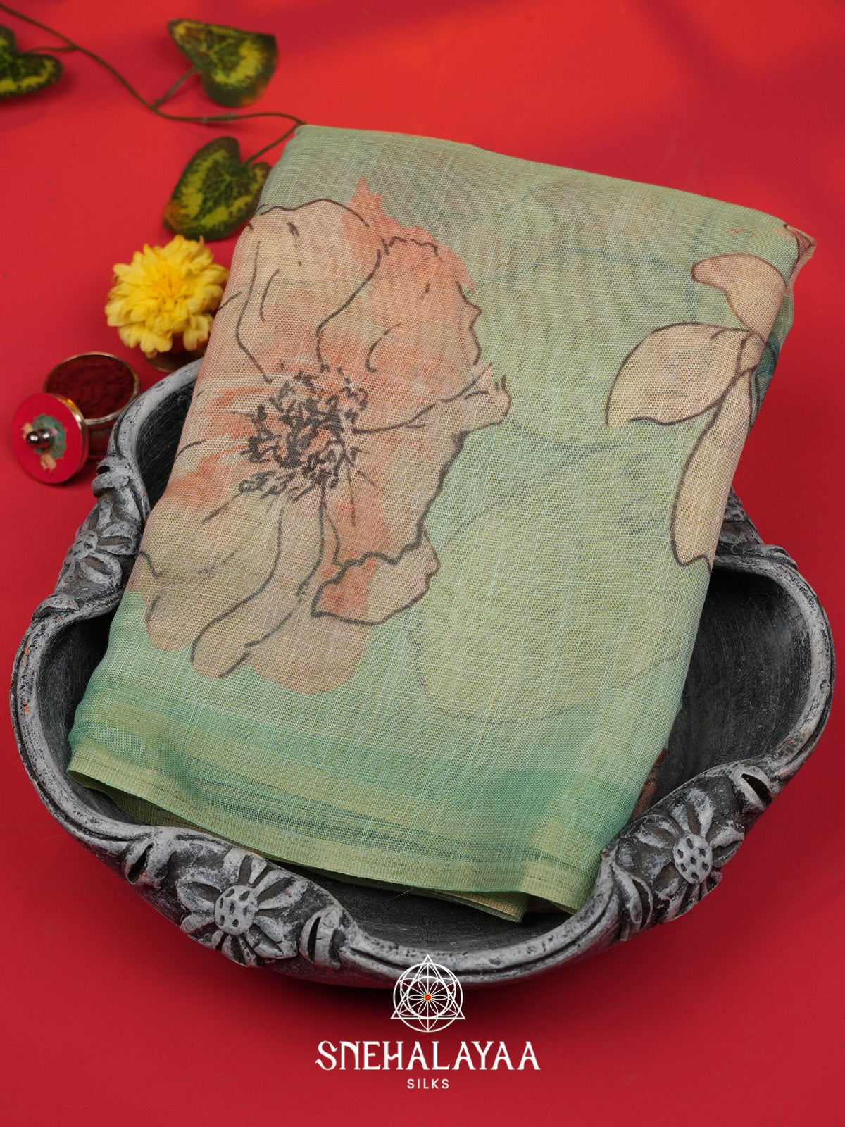 Green Linen Saree