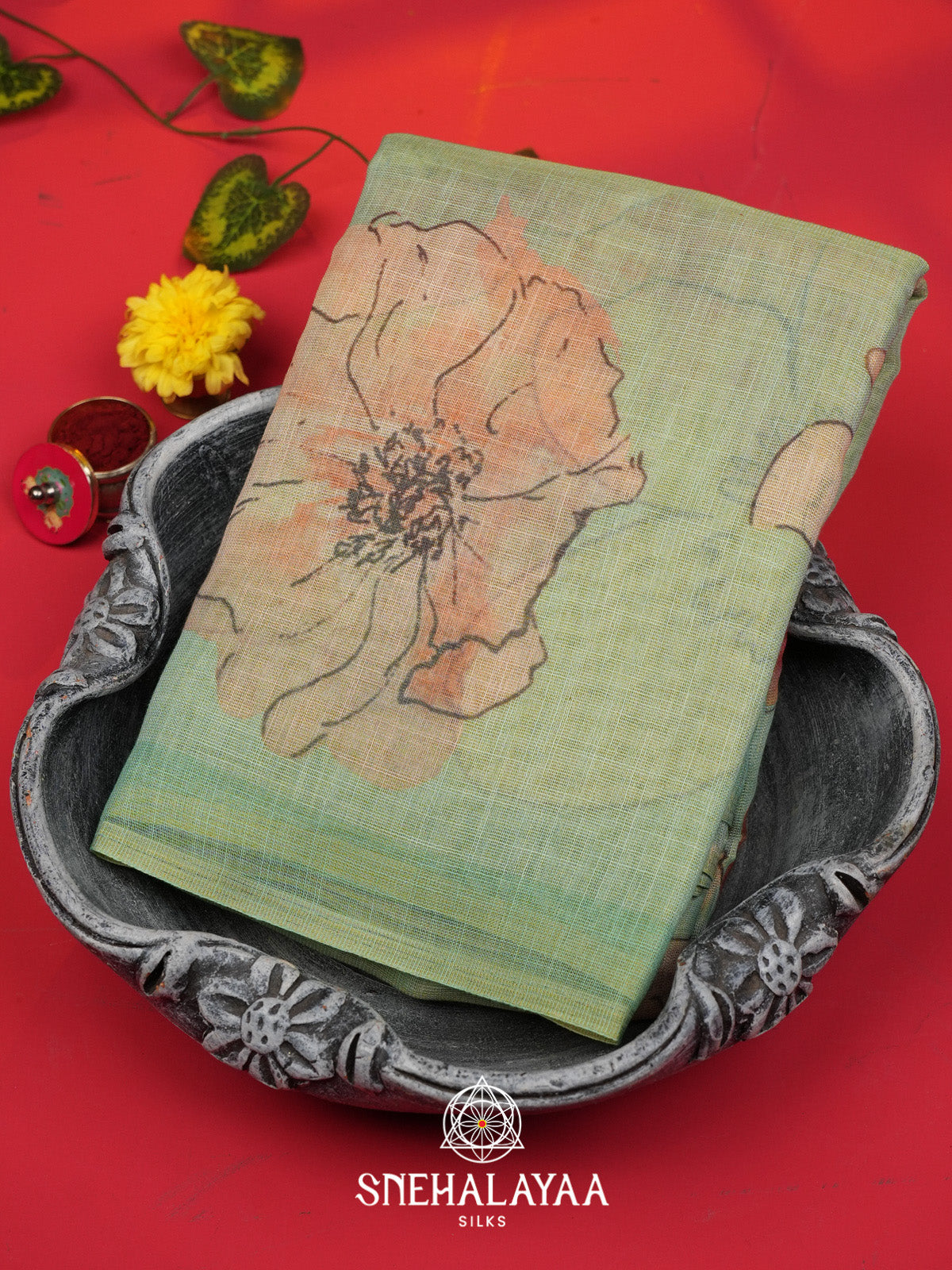 Green Linen Saree