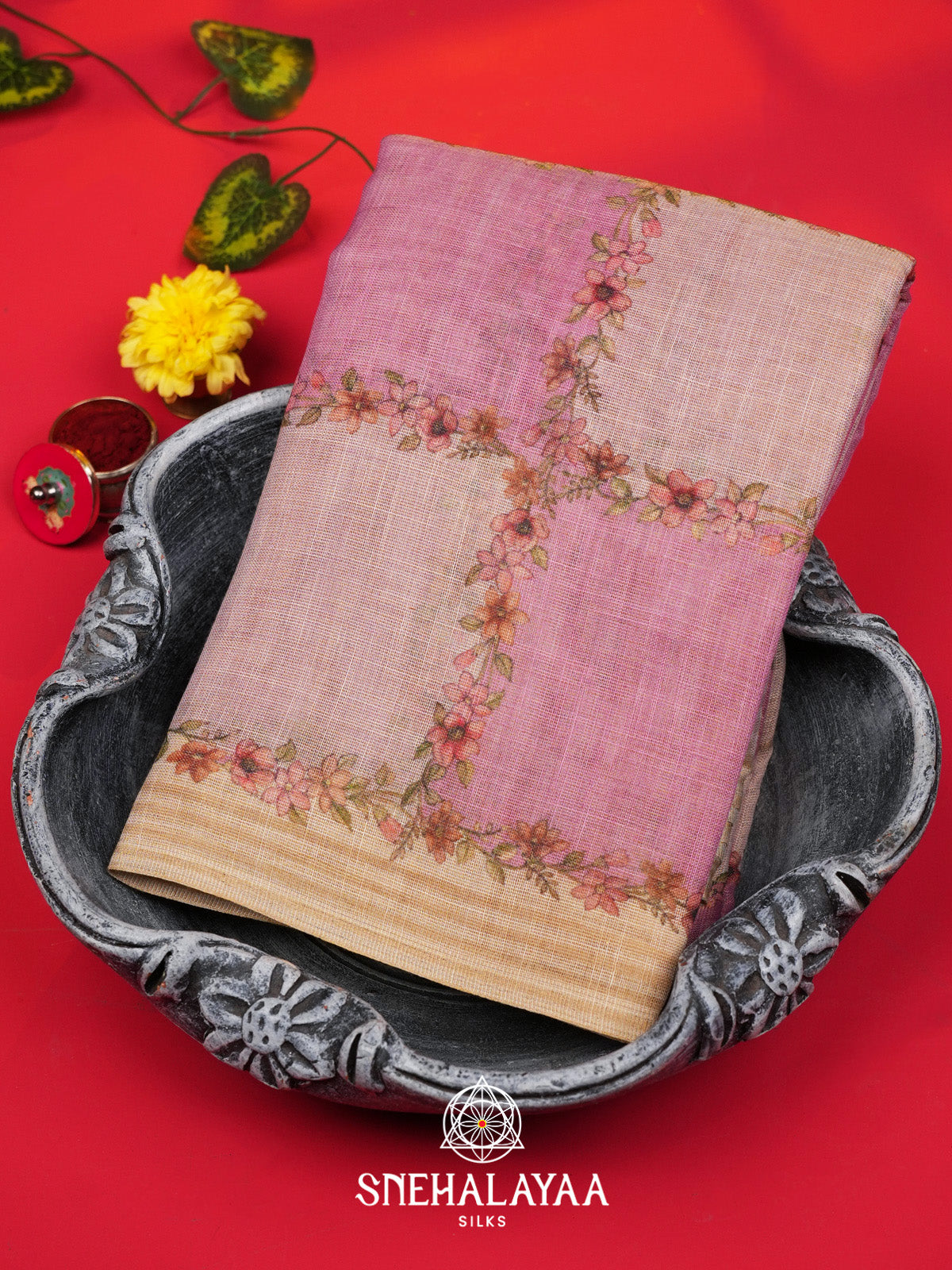 Pink Linen Saree