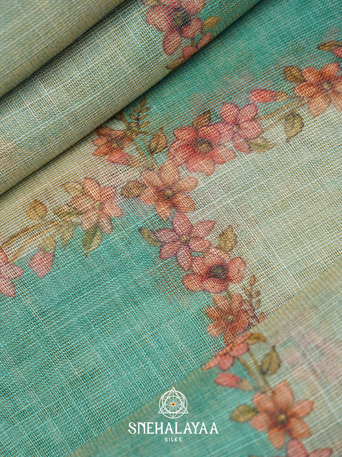 Aqua Blue Linen Saree