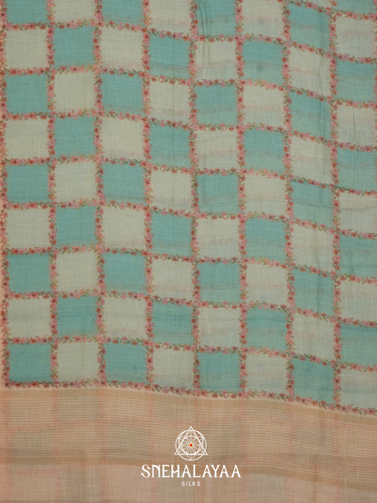 Aqua Blue Linen Saree