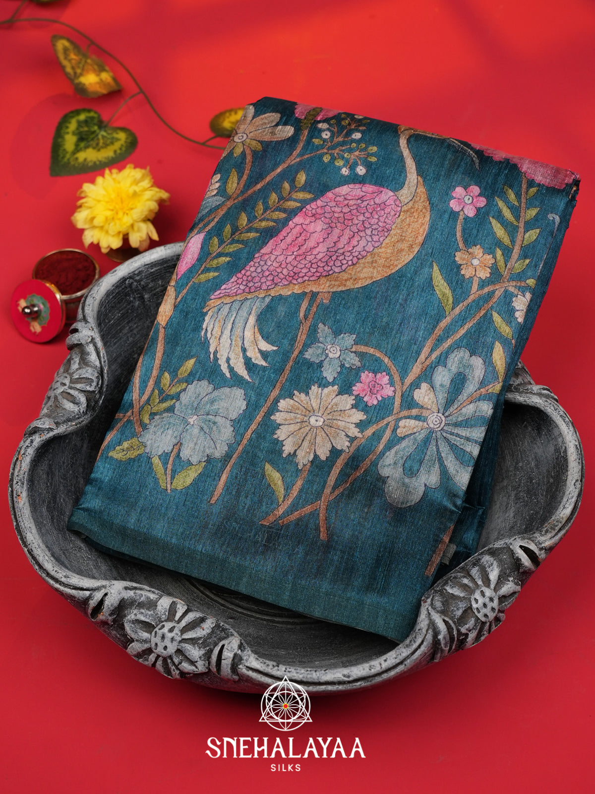 Teal Green Tussar Saree