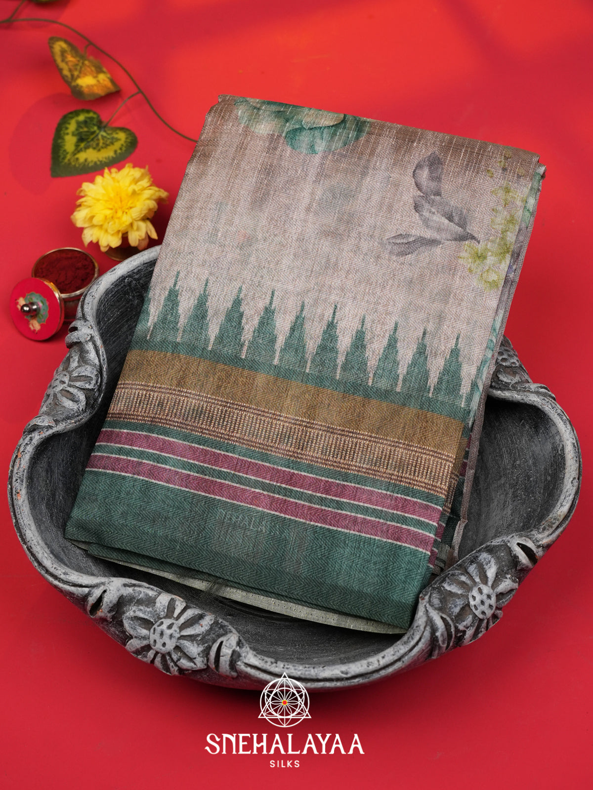 Beige Tussar Saree