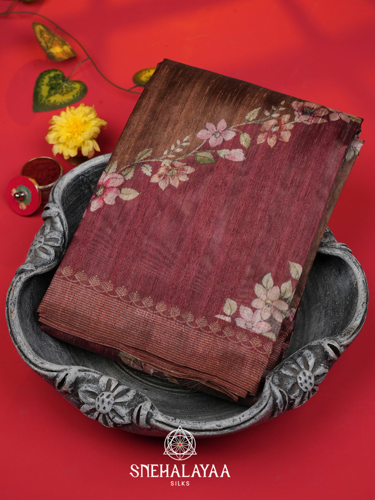 Maroon Tussar Saree