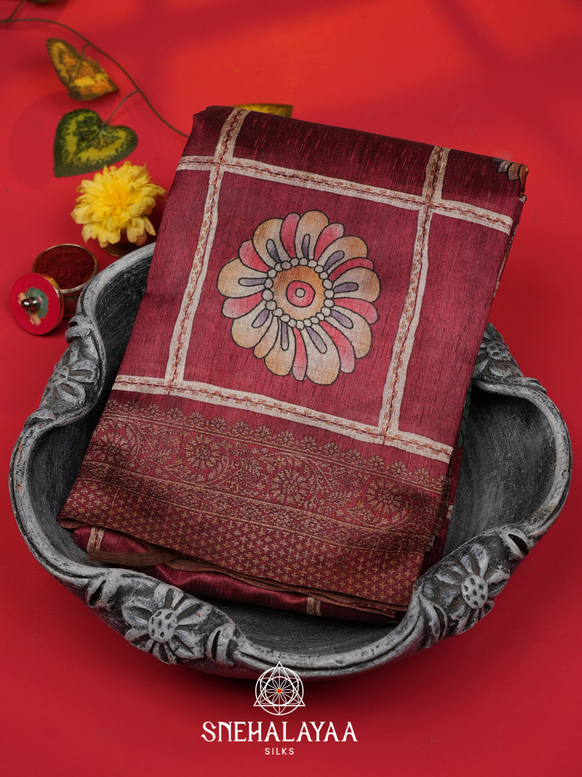 Maroon Tussar Saree