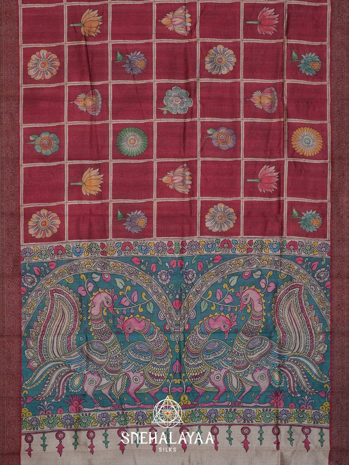 Maroon Tussar Saree