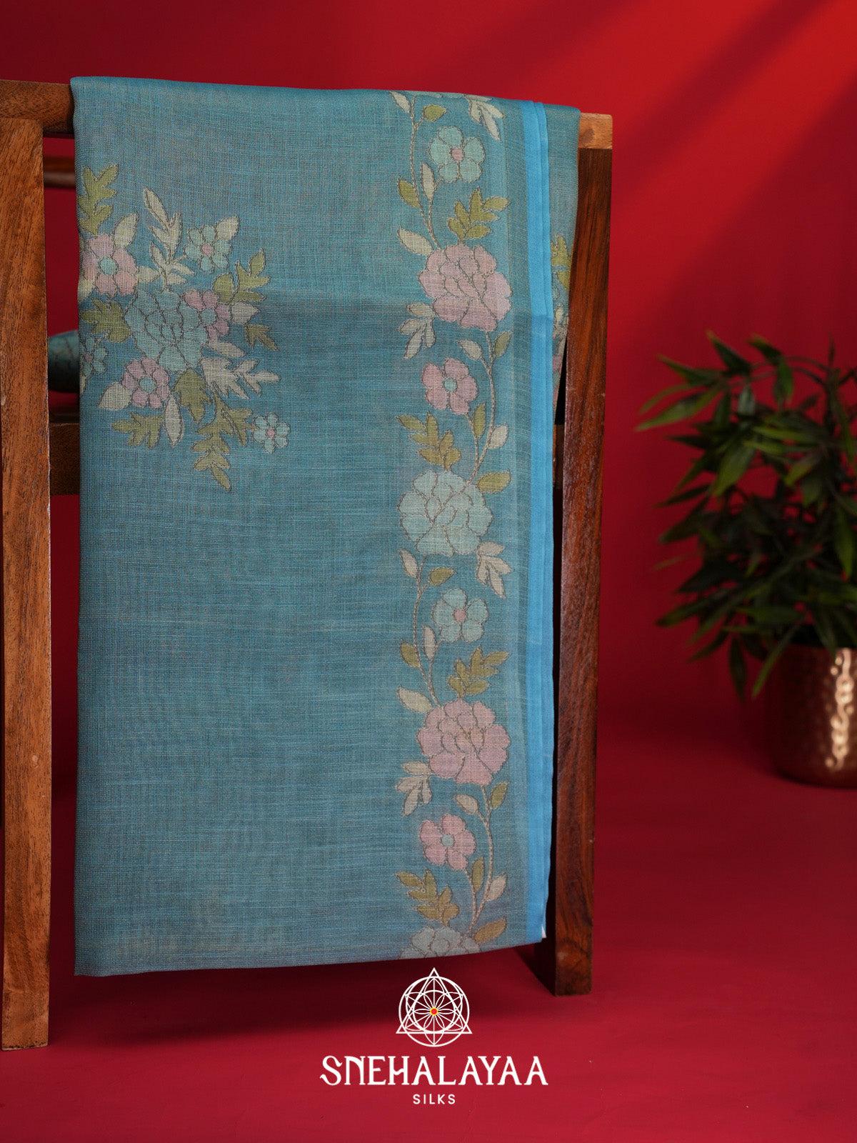 Blue Linen Saree