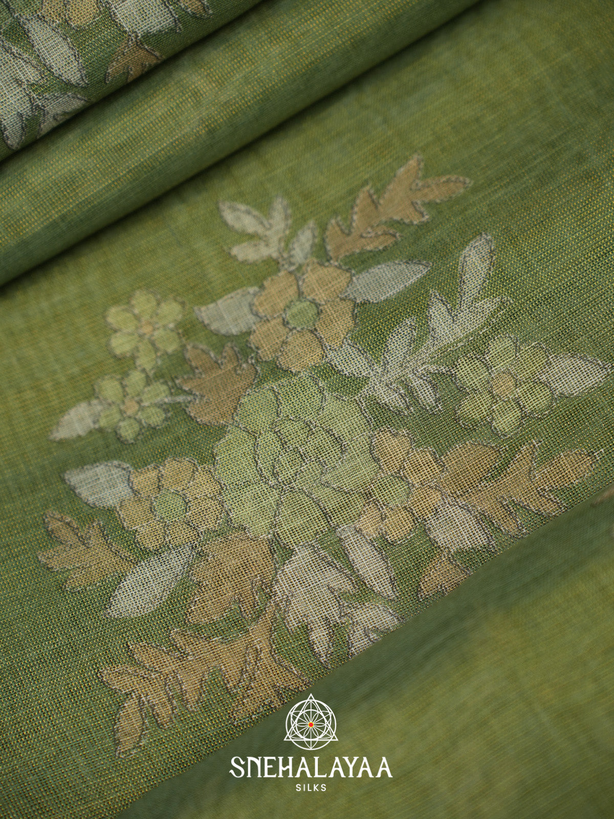 Olive Green Linen Saree