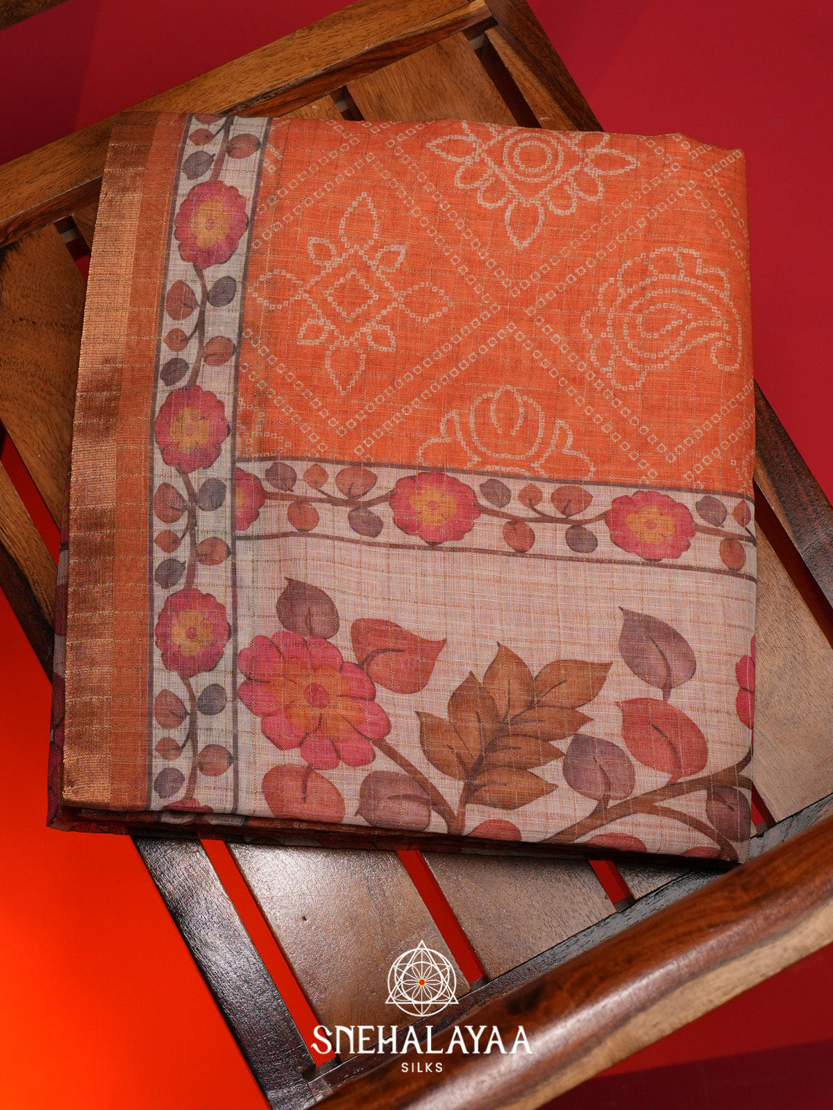 Orange Linen Saree
