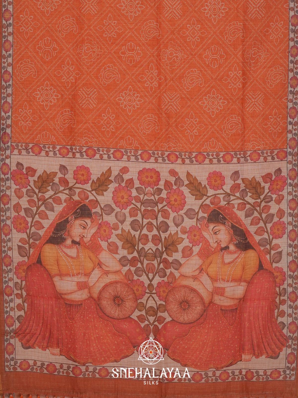 Orange Linen Saree
