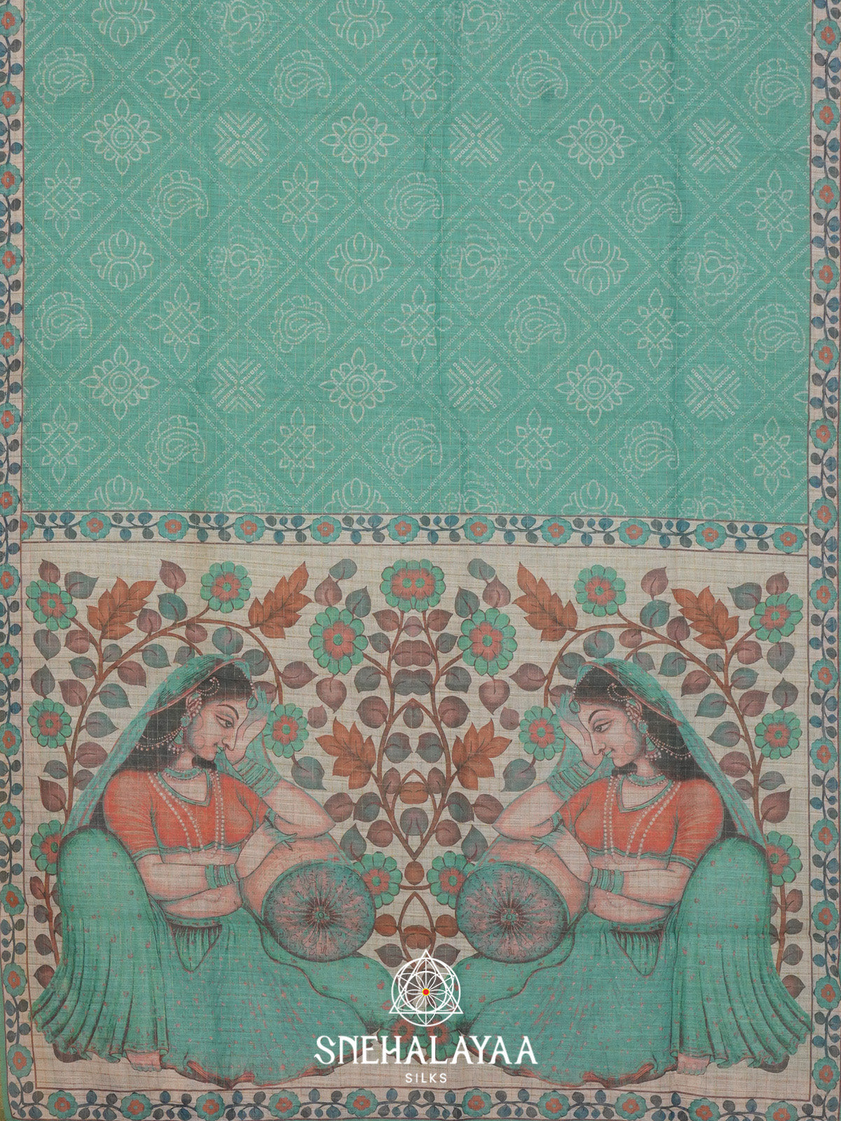 Teal Blue Linen Saree