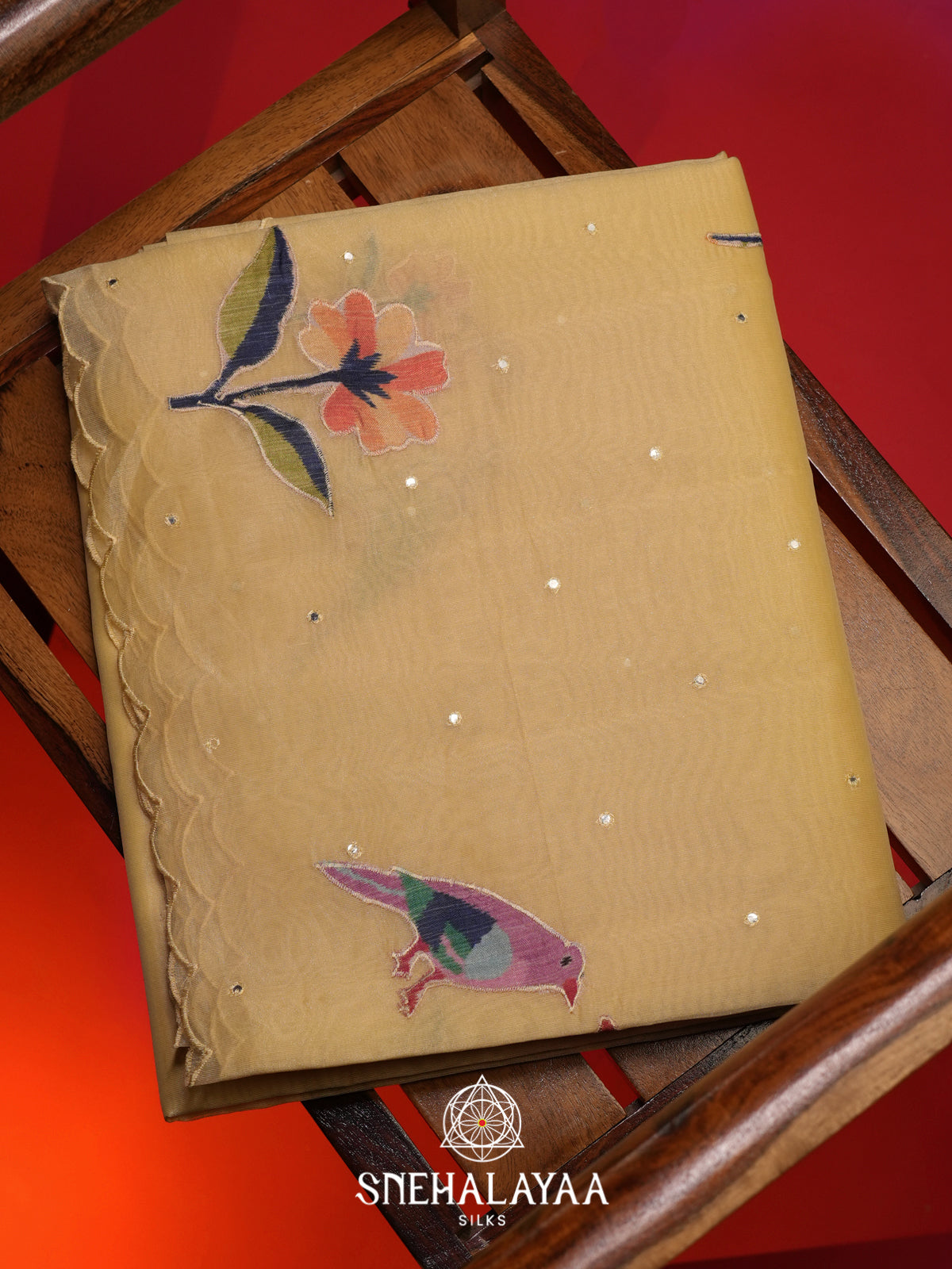 Beige Gold Linen Saree
