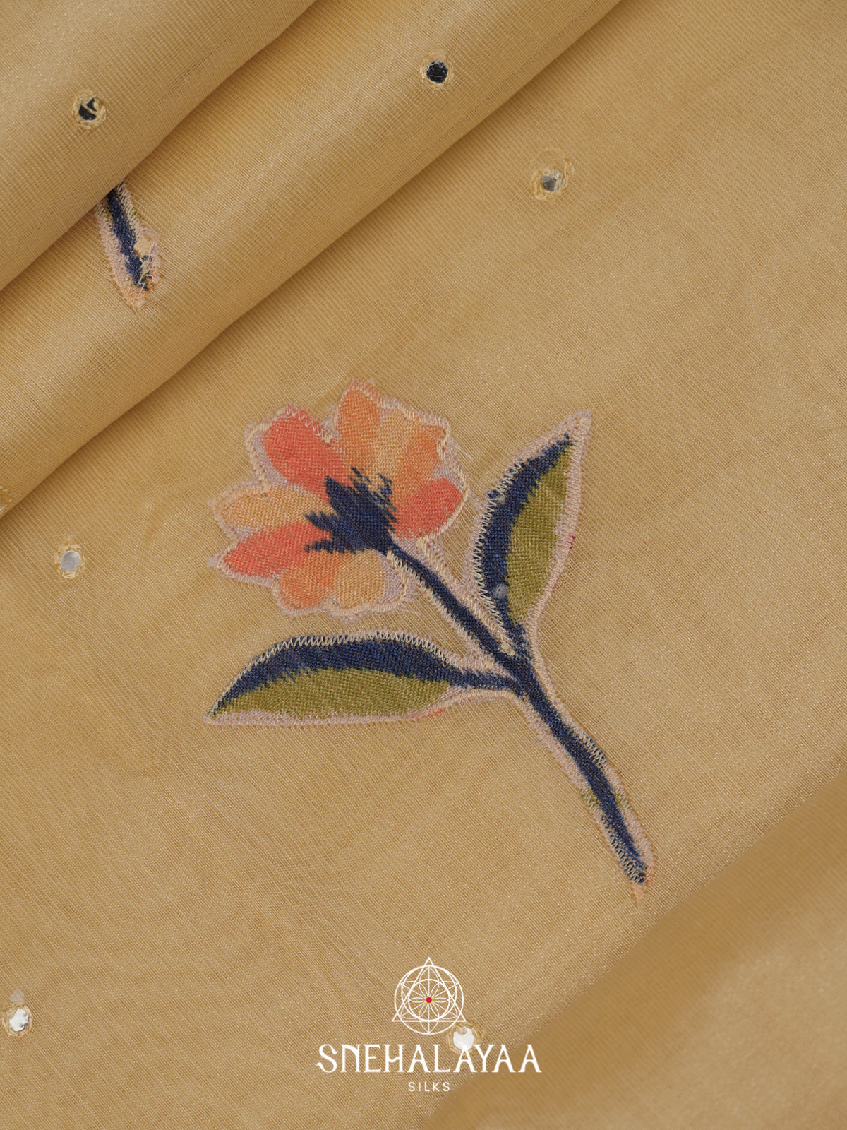 Beige Gold Linen Saree