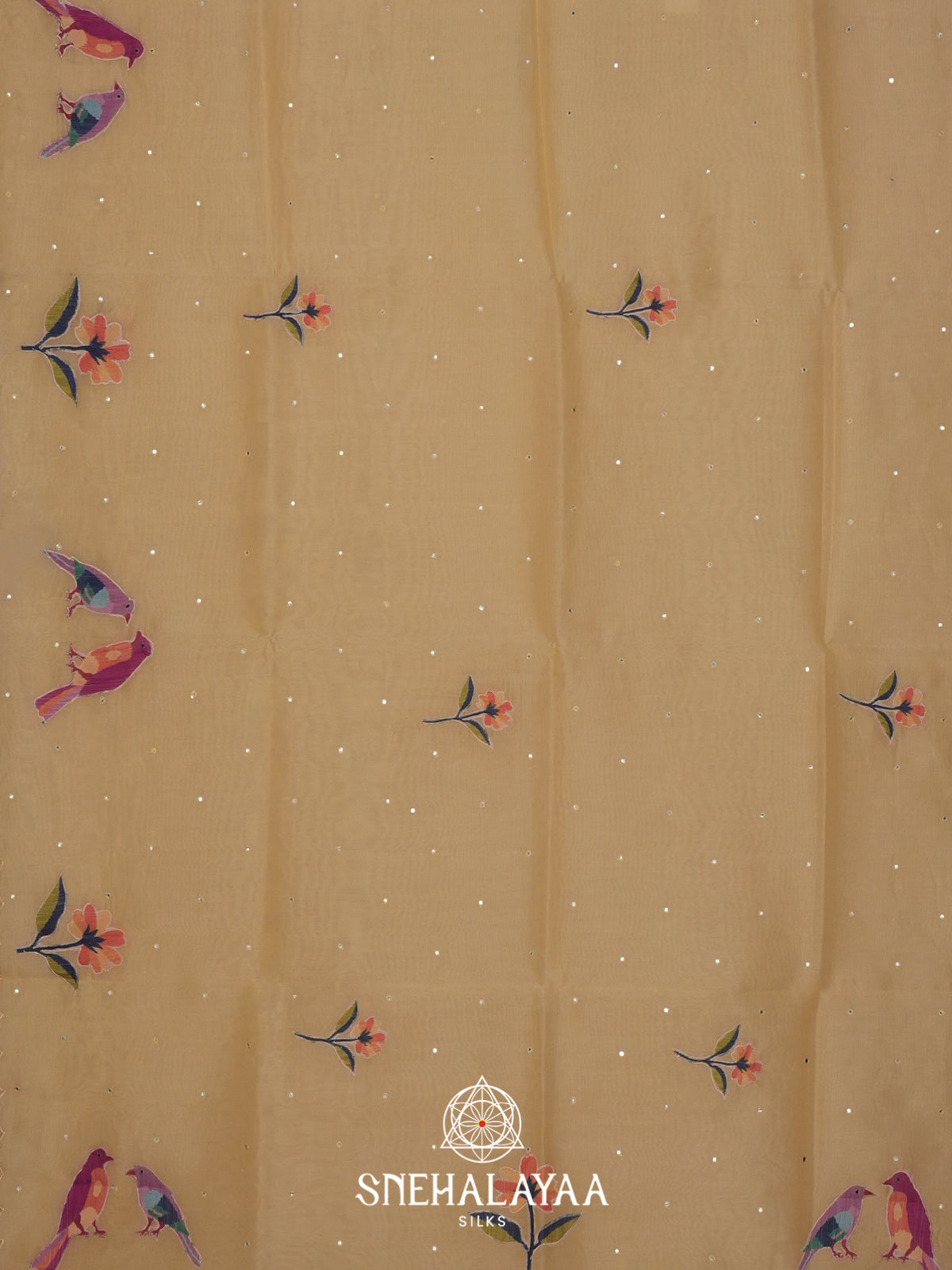 Beige Gold Linen Saree