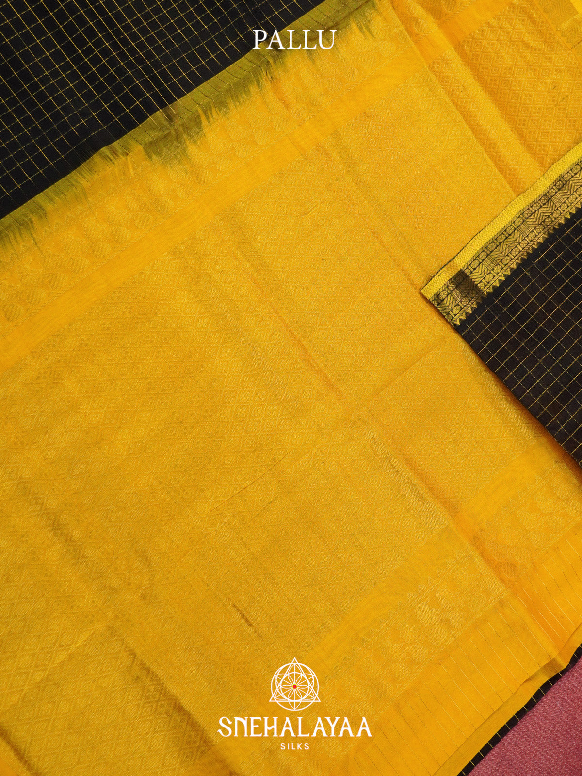Black Checks Silk Cotton Saree with Gold Zari Border