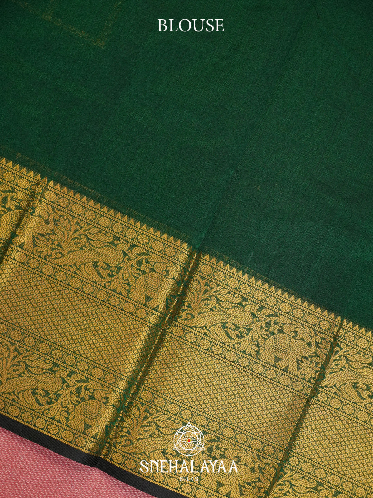 Bottle Green Checks Silk Cotton Saree with Gold Zari Border