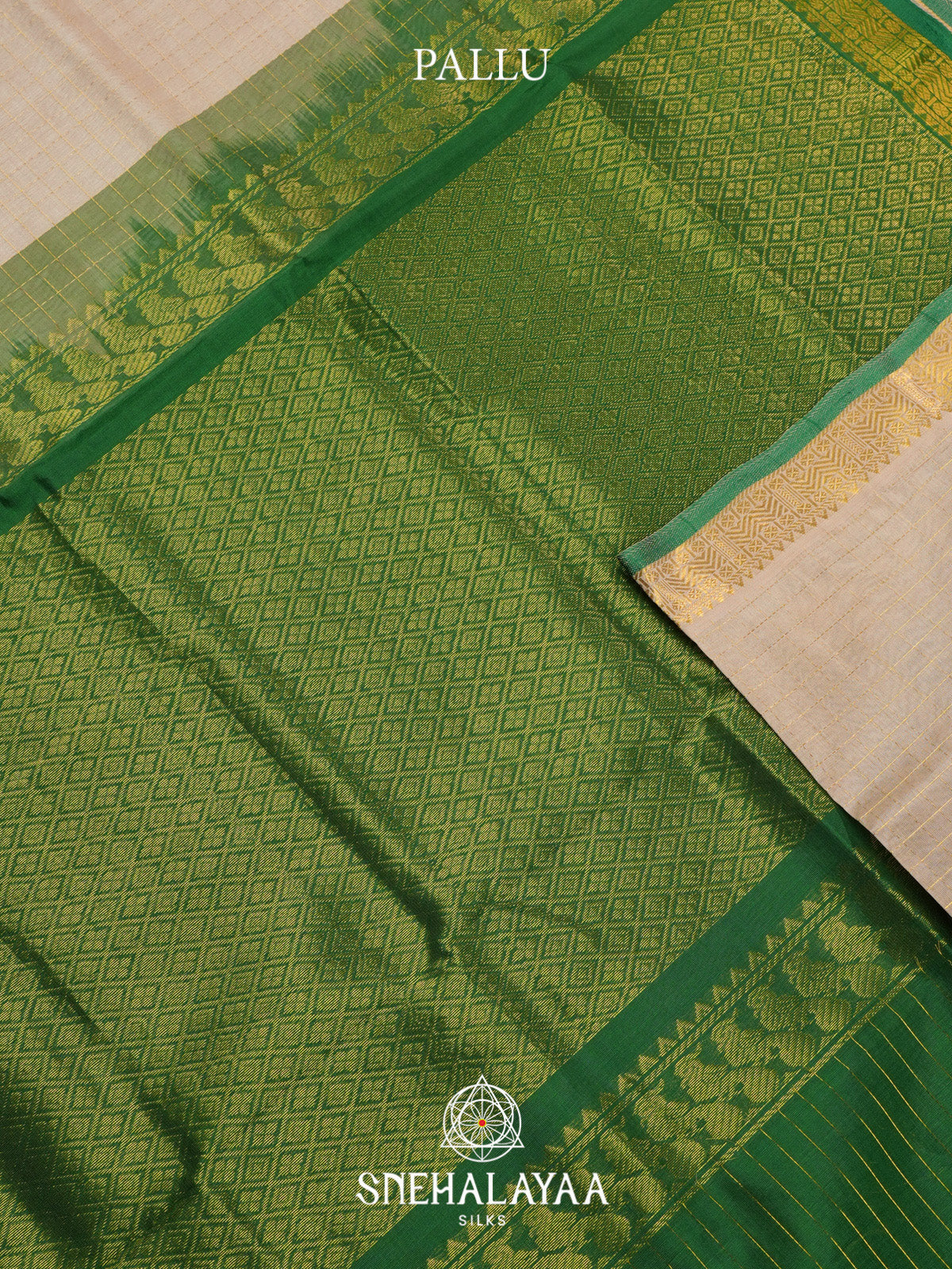 Cream Checks Silk Cotton Saree with Gold Zari Border