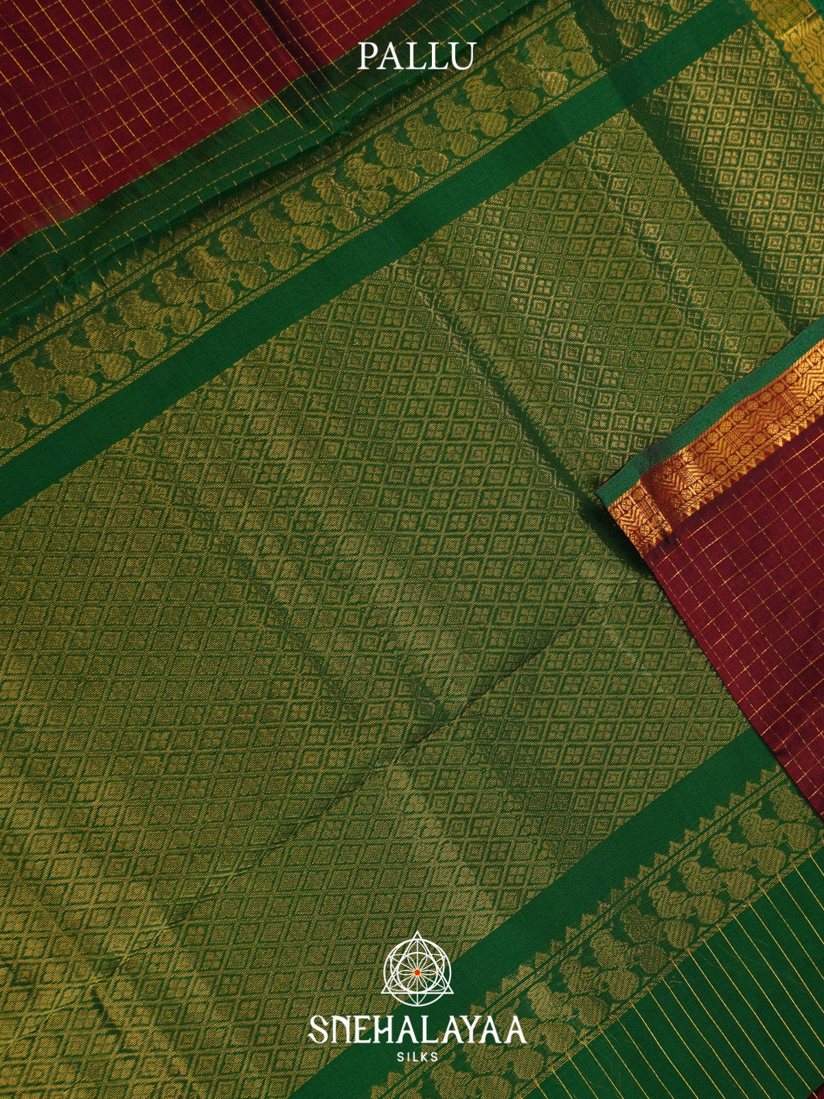 Maroon Checks Silk Cotton Saree with Gold Zari Border
