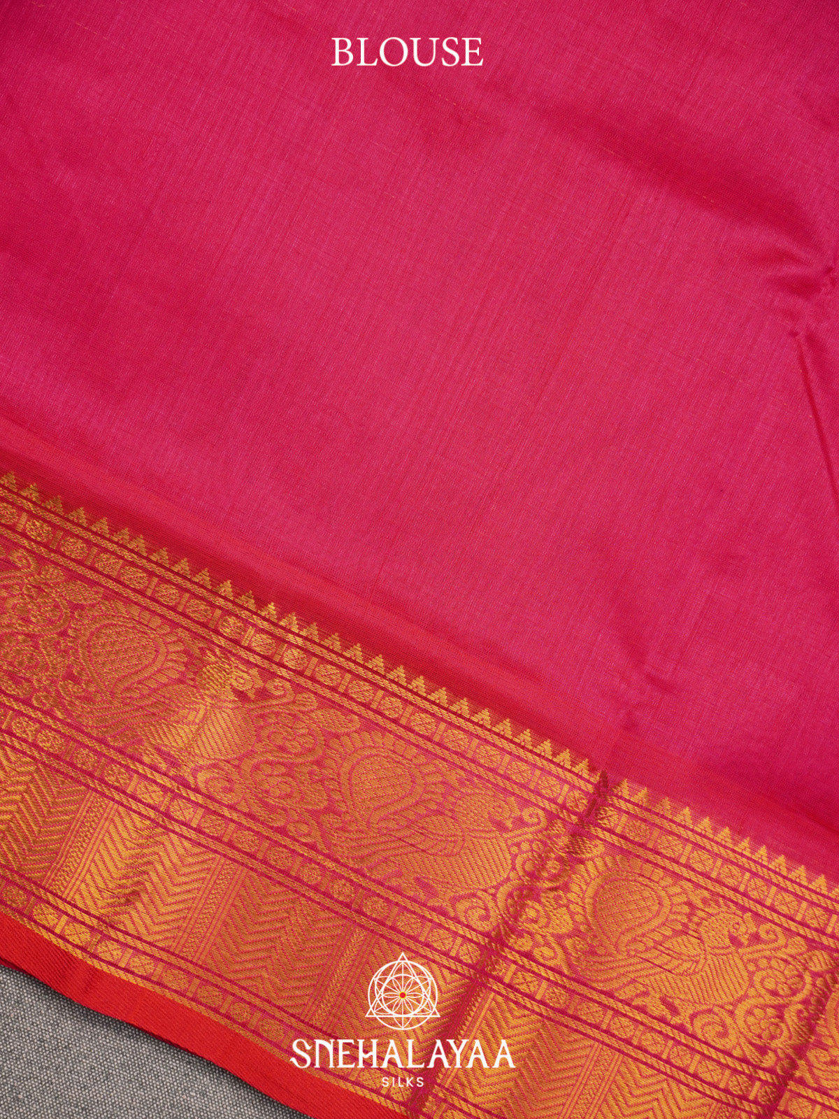 Rani Pink Checks Silk Cotton Saree with Gold Zari Border