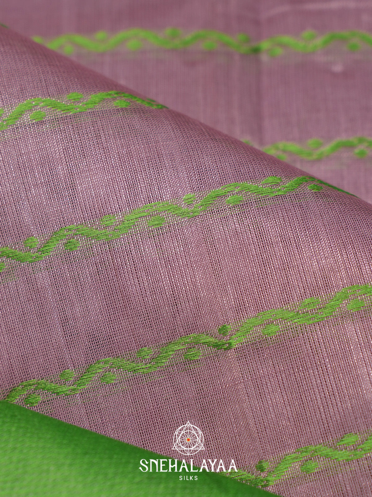 Dusty Mauve Striped Silk Cotton Saree with Green Border