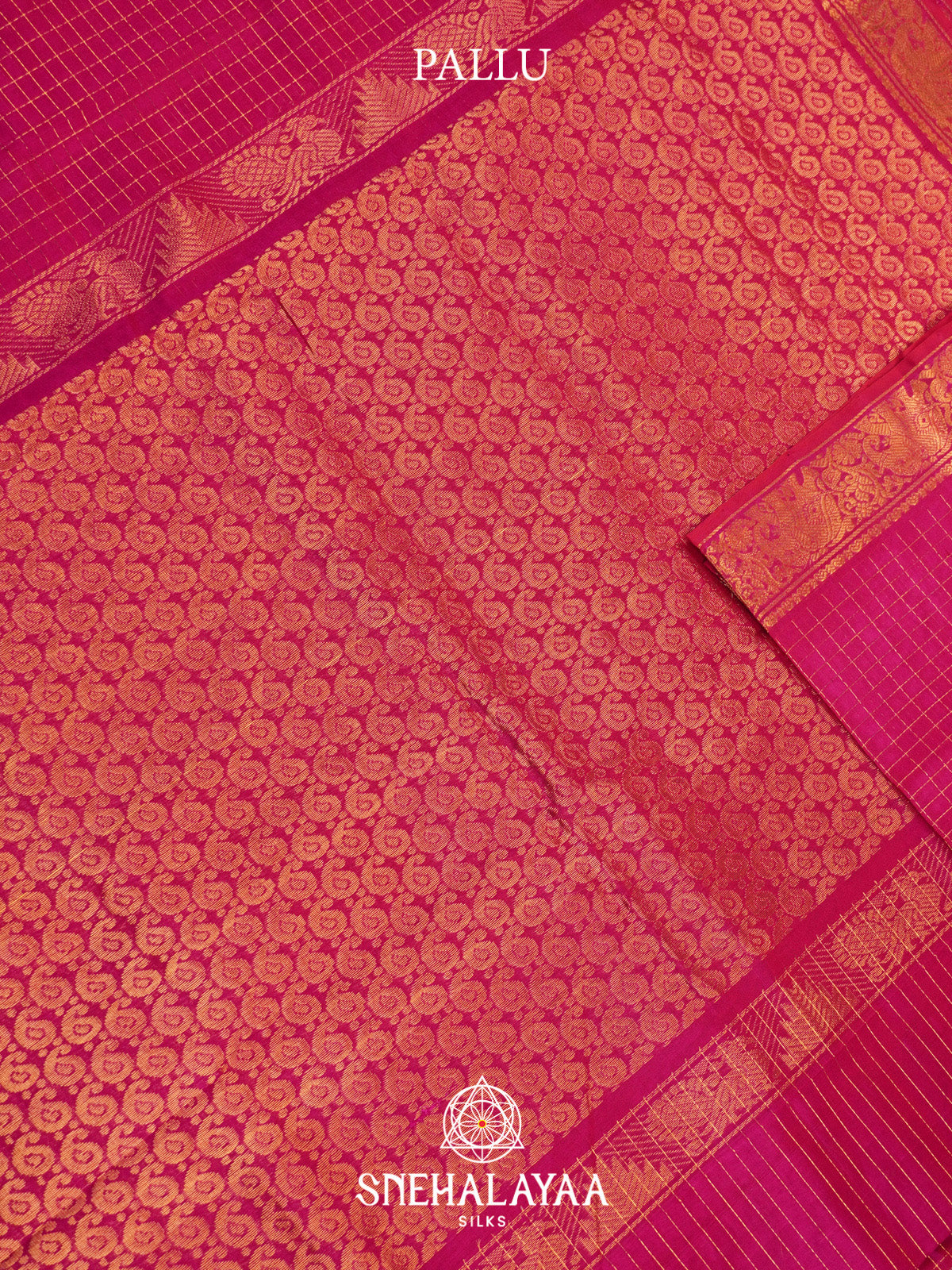 Rani Pink Checks Silk Cotton Saree with Gold Zari Border