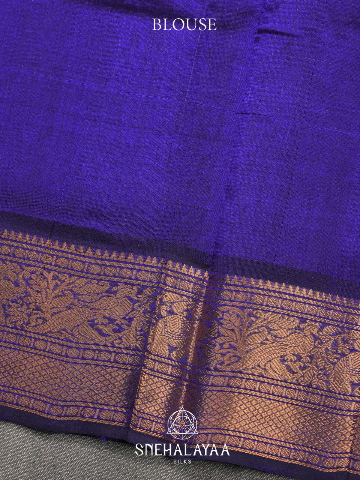 Royal Blue Checks Silk Cotton Saree with Gold Zari Border