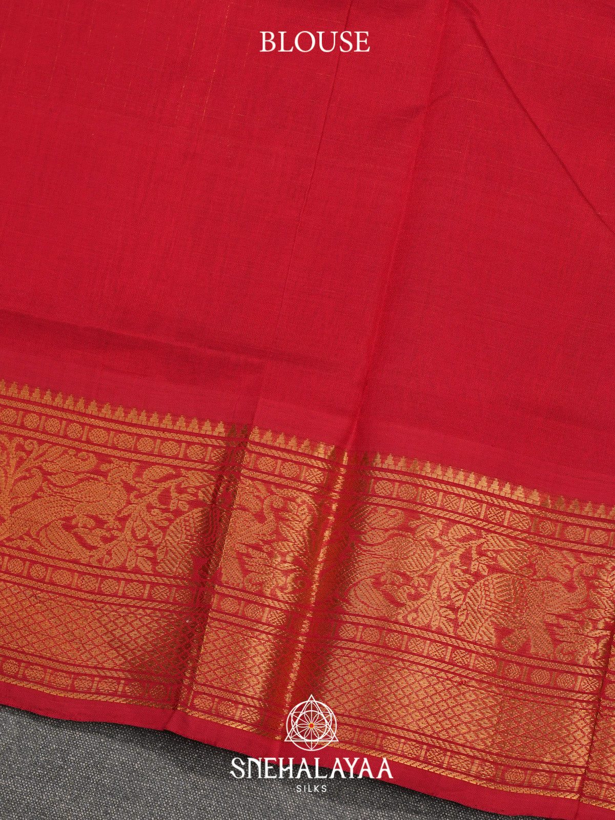 Red Checks Silk Cotton Saree with Gold Zari Border