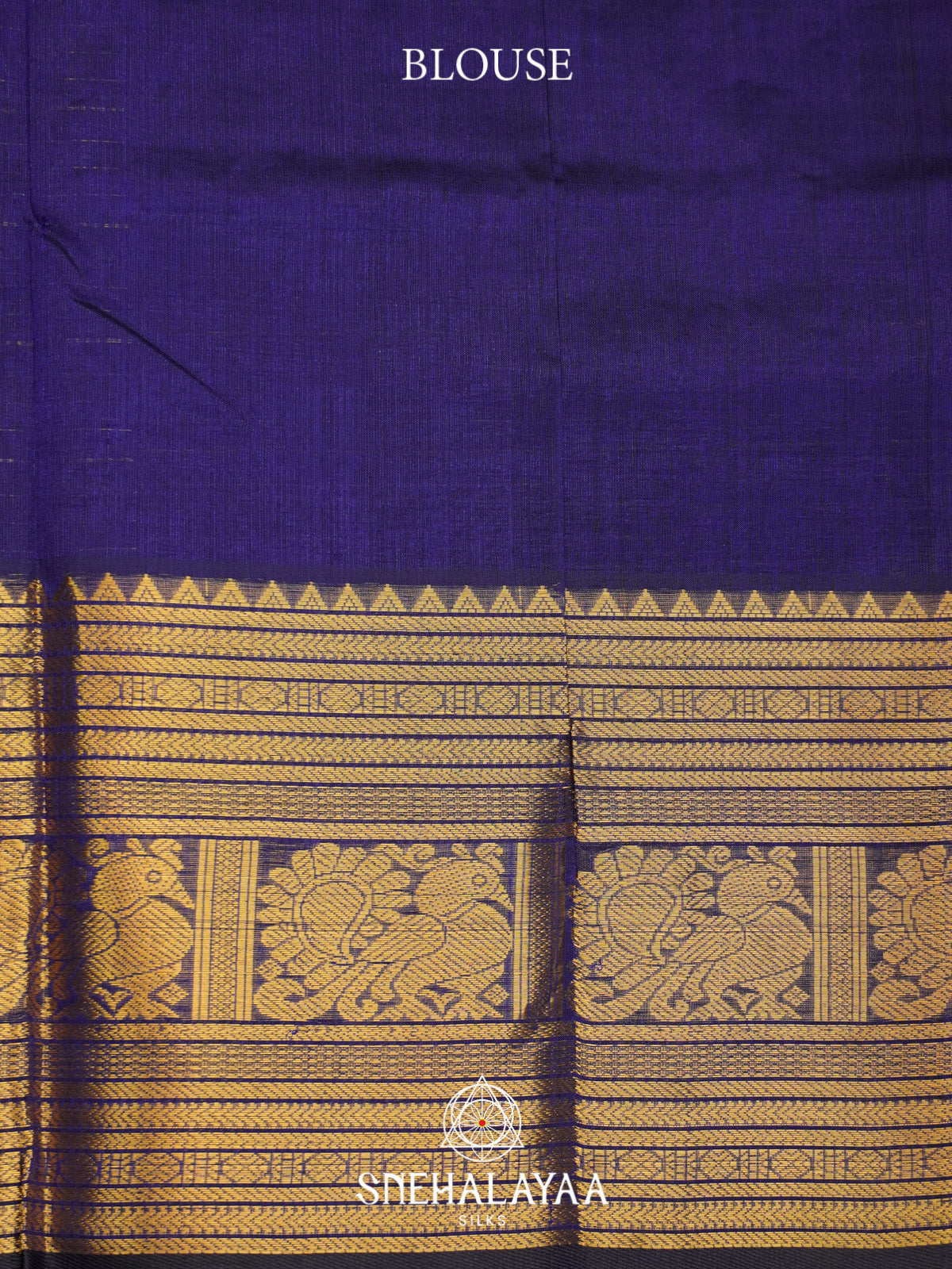 Royal Blue Checks Silk Cotton Saree with Gold Zari Border
