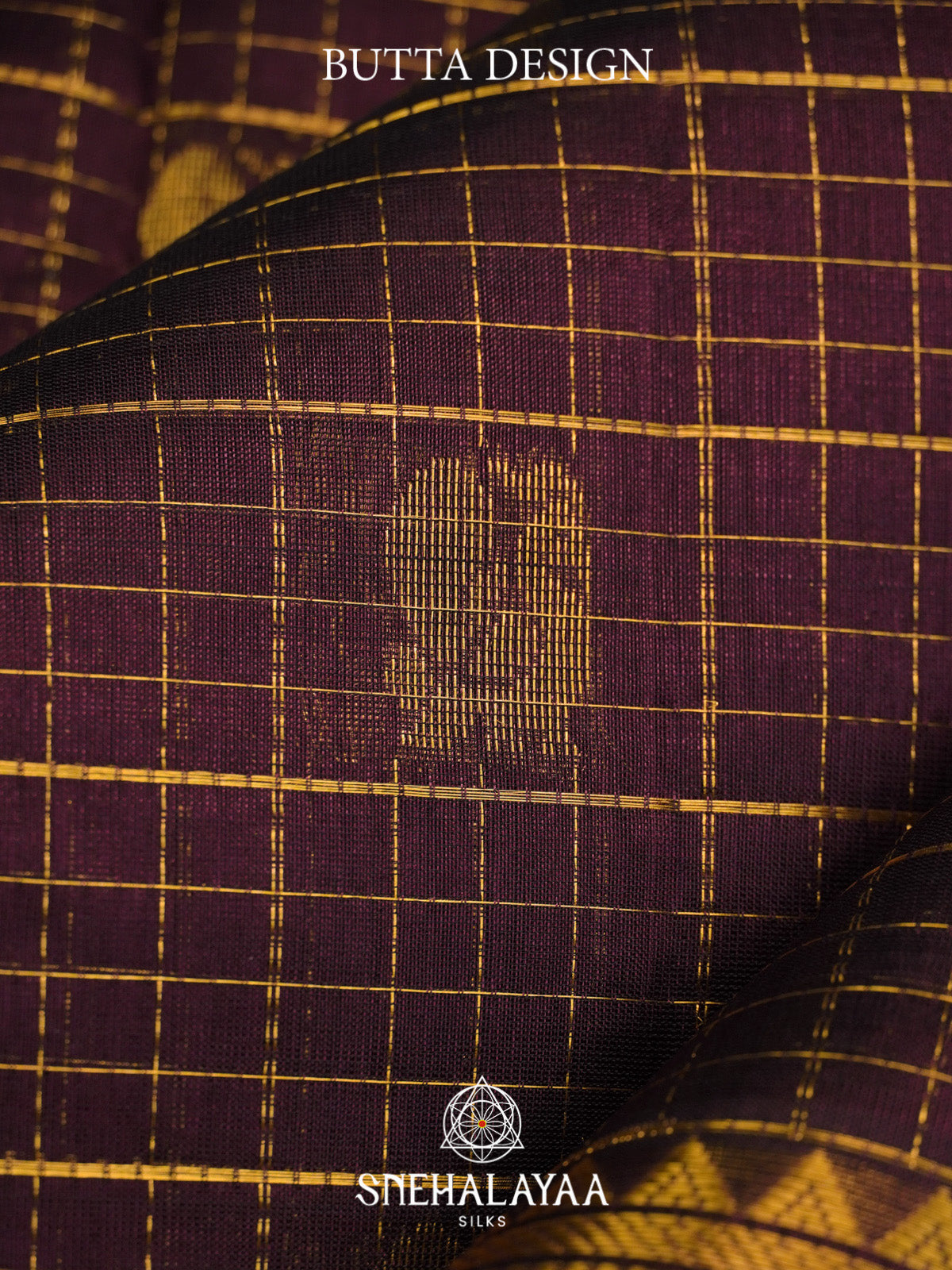 Maroon Checks Silk Cotton Saree with Gold Zari Border
