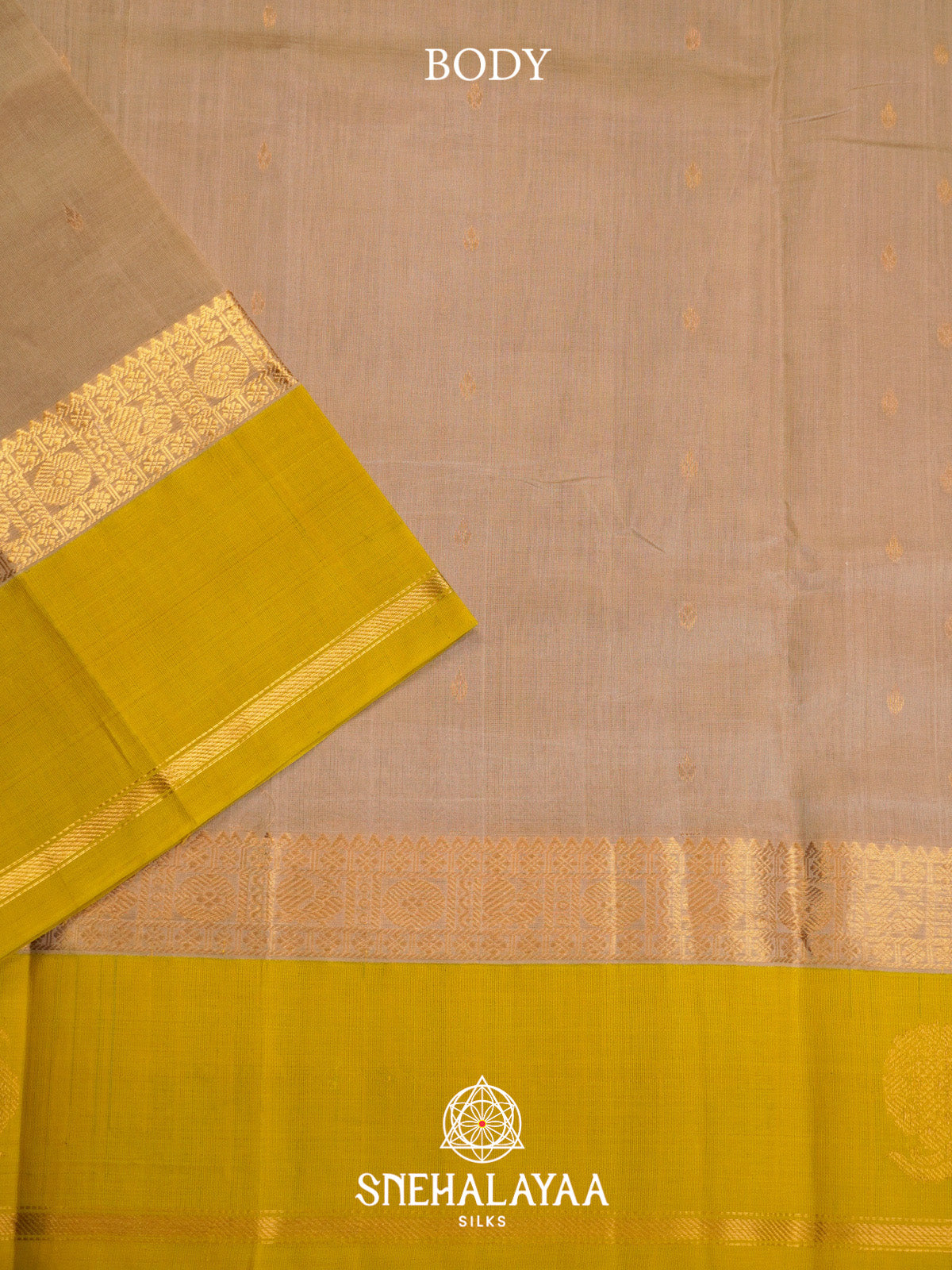 Beige Silk Cotton Saree with Mustard Yellow Border