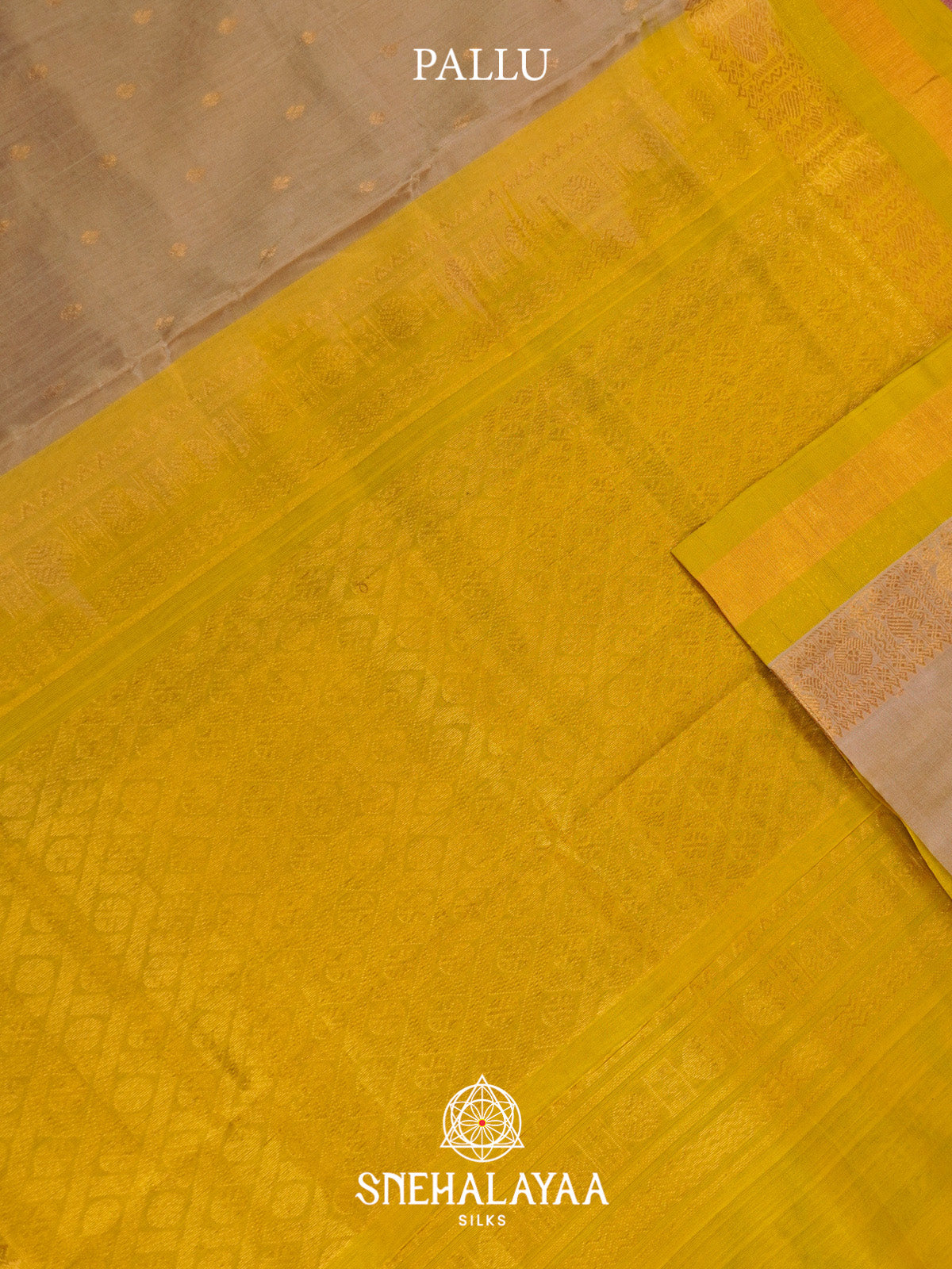 Beige Silk Cotton Saree with Mustard Yellow Border
